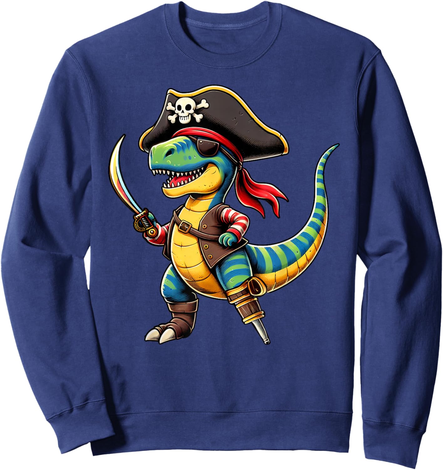 Funny Halloween Boys Kids Toddlers Dinosaur Trex Pirate Sweatshirt - Sweatshirt | Navy