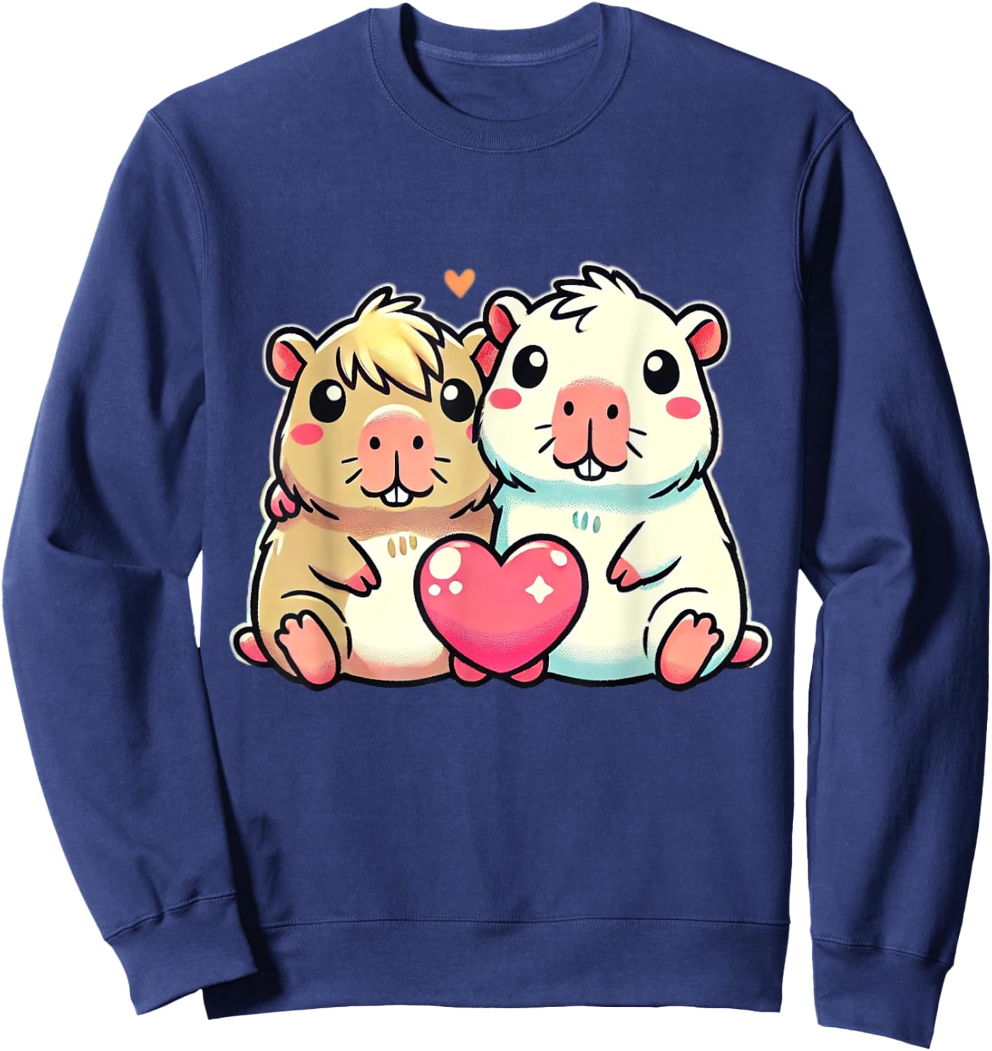 Kawaii Capybara Couple with Heart Love Design Sweatshirt - Sweatshirt | Navy