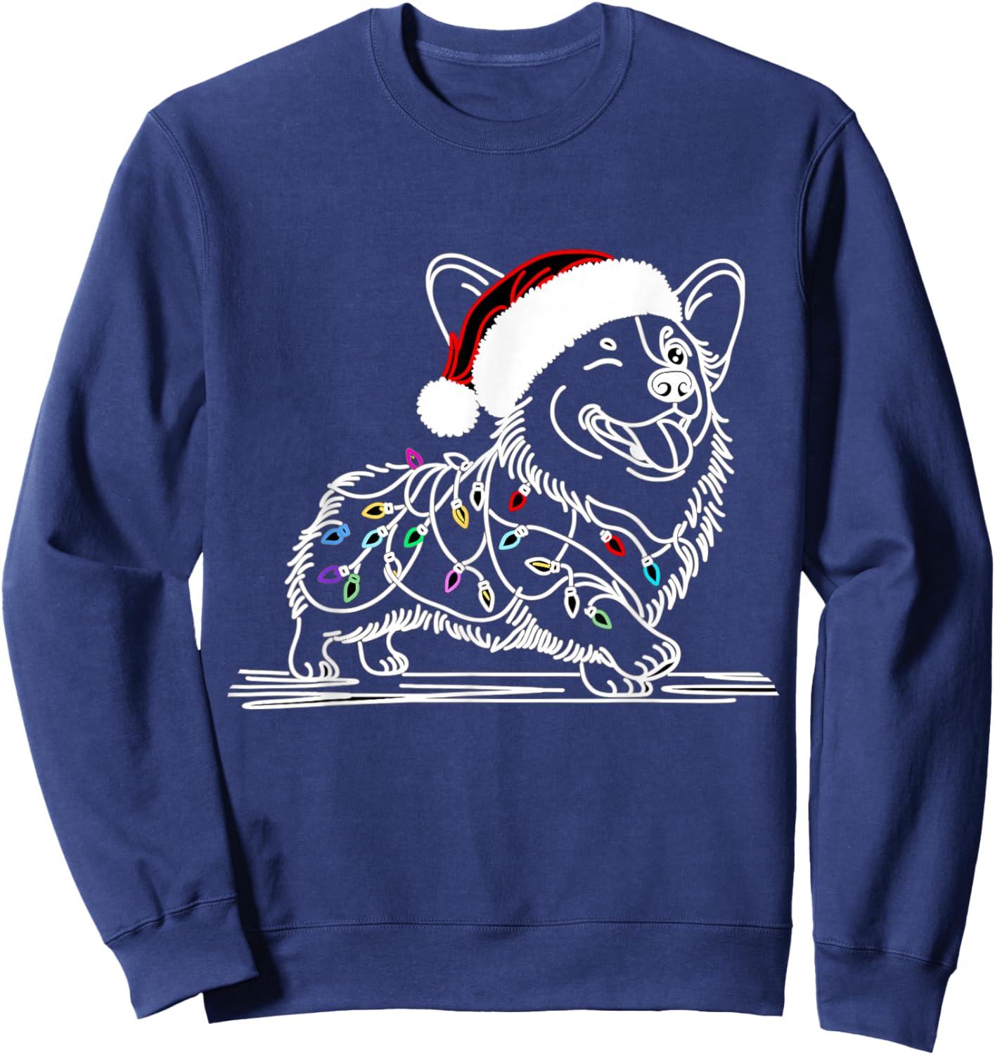 Corgi Santa Christmas Tree Lights, Funny Ugly Pajamas Women Sweatshirt - Sweatshirt | Navy