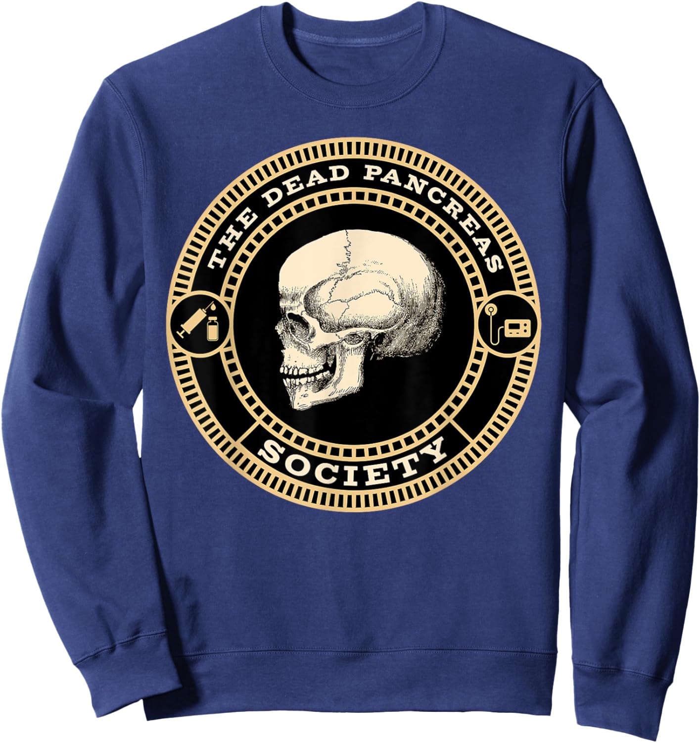 Dead Pancreas Society Type One Diabetes T1D Awareness Skull Sweatshirt - Sweatshirt | Navy