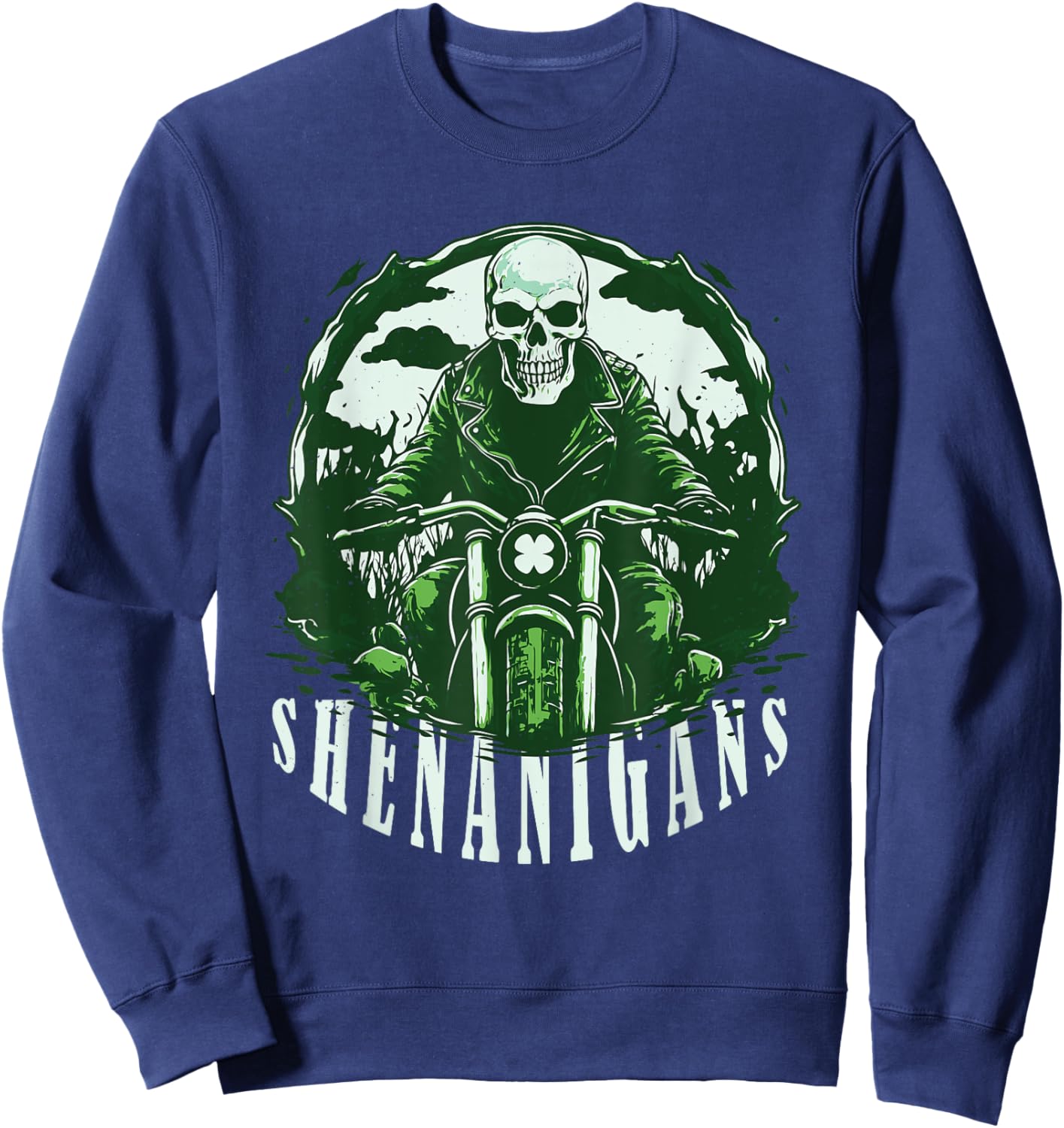St Patrick's Day for Motorcycle Shenanigans, Irish Skull Sweatshirt - Sweatshirt | Navy