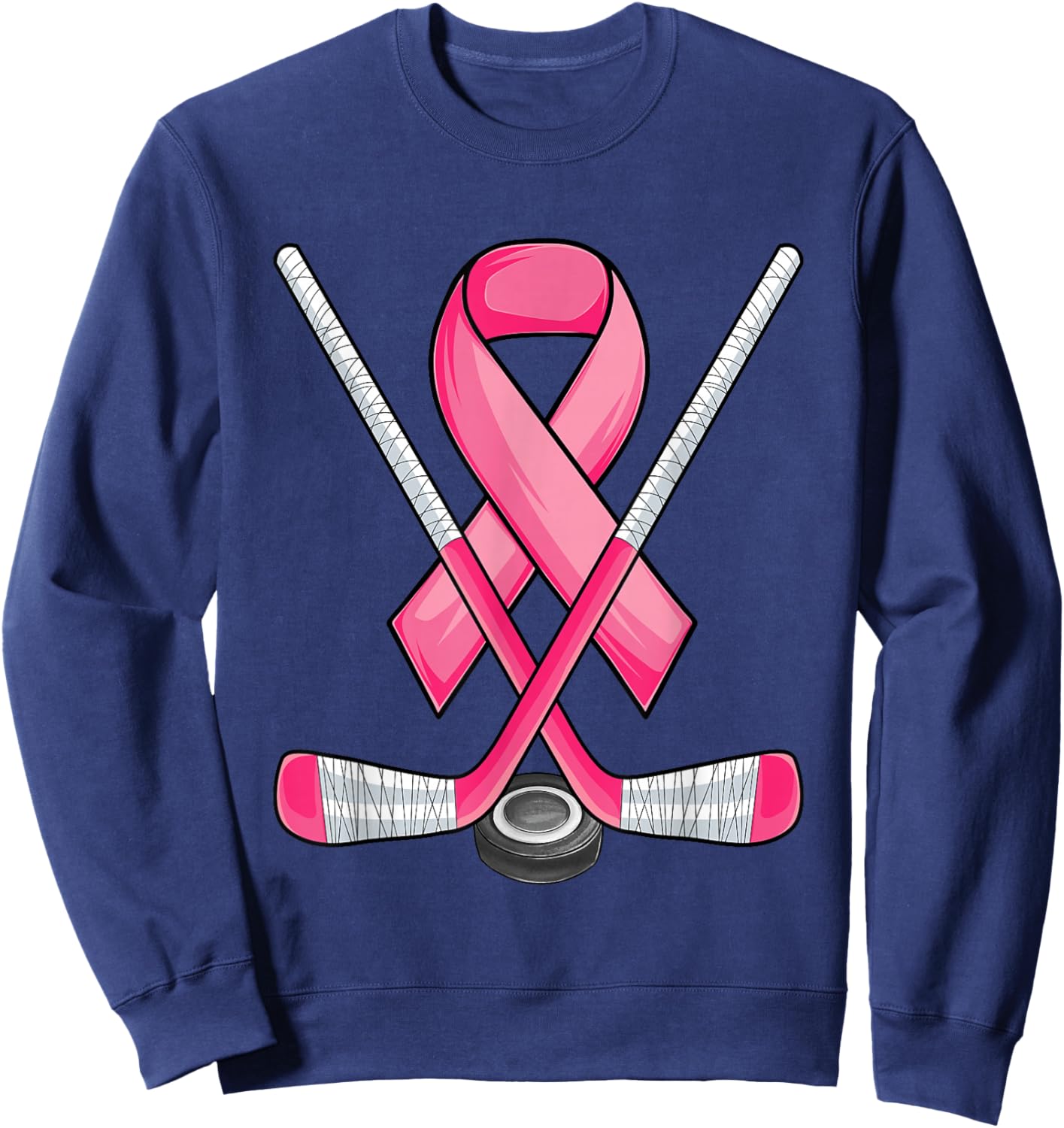 Ice Hockey Pink Ribbon Breast Cancer Awareness Sport Lover Sweatshirt - Sweatshirt | Navy