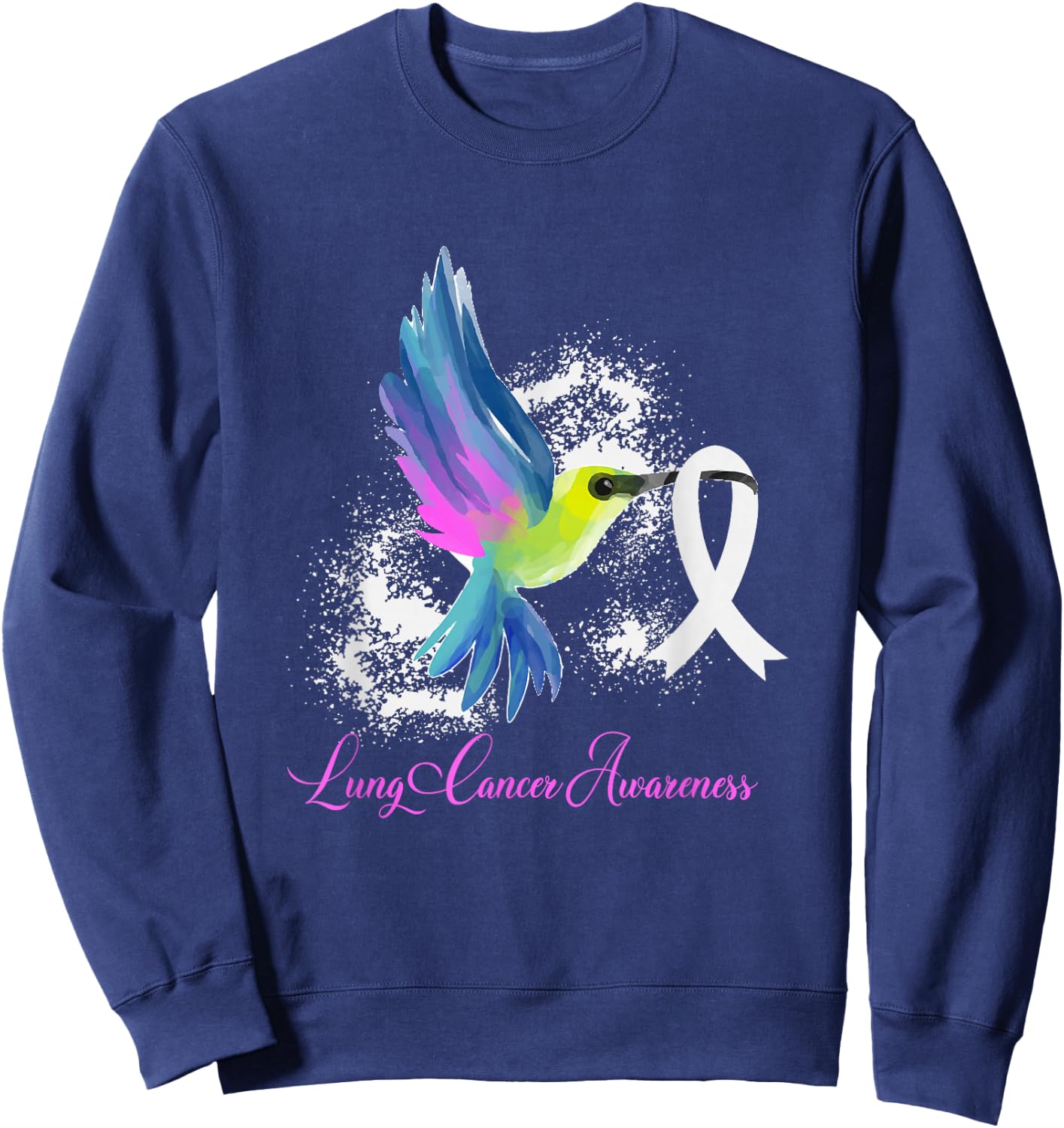 White Ribbon Lung Cancer Survivor Gift Lung Cancer Awareness Sweatshirt - Sweatshirt | Navy