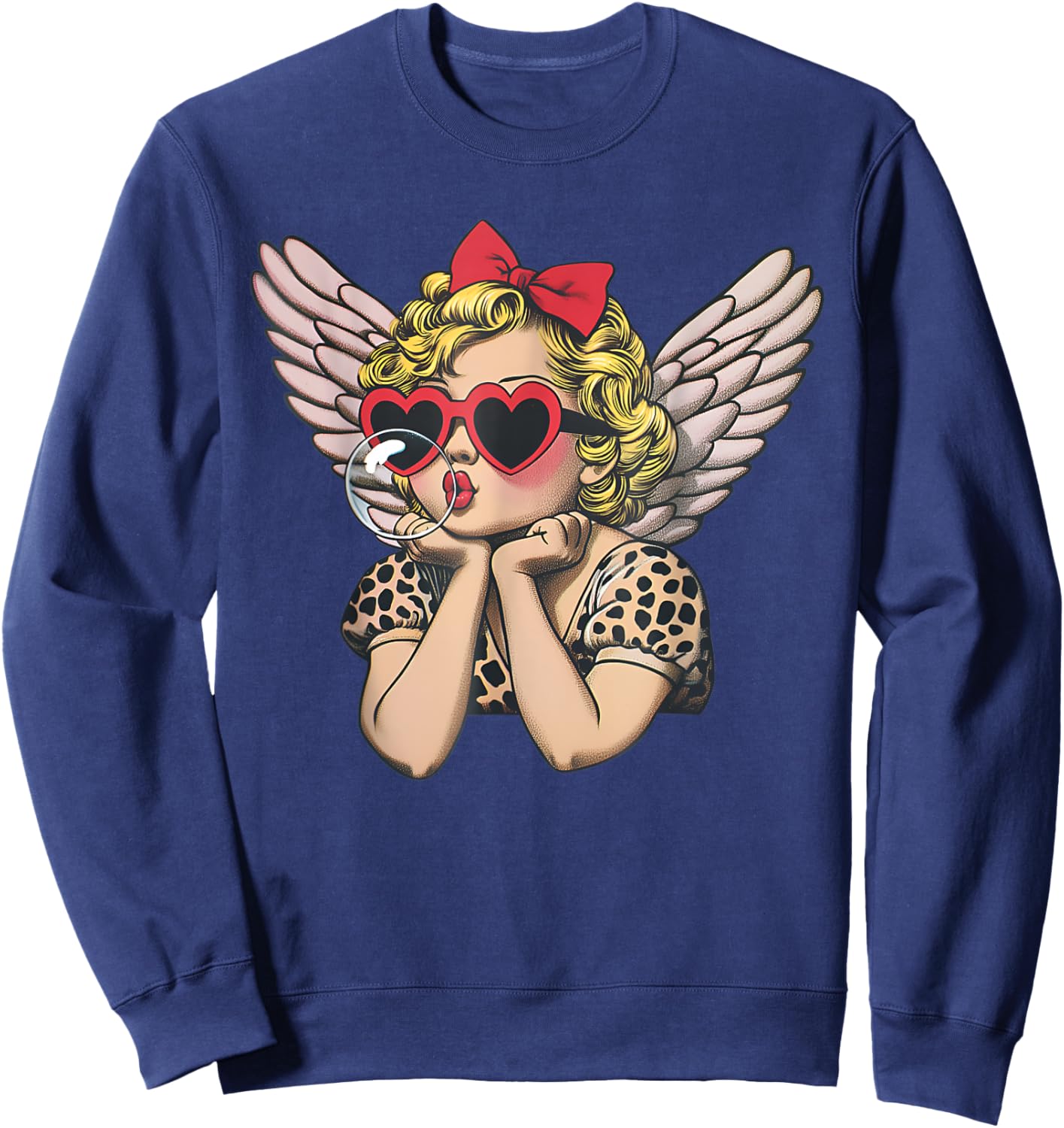 Cute Cupid Sunglasses Blowing Bubble Valentines Day Retro Sweatshirt - Sweatshirt | Navy