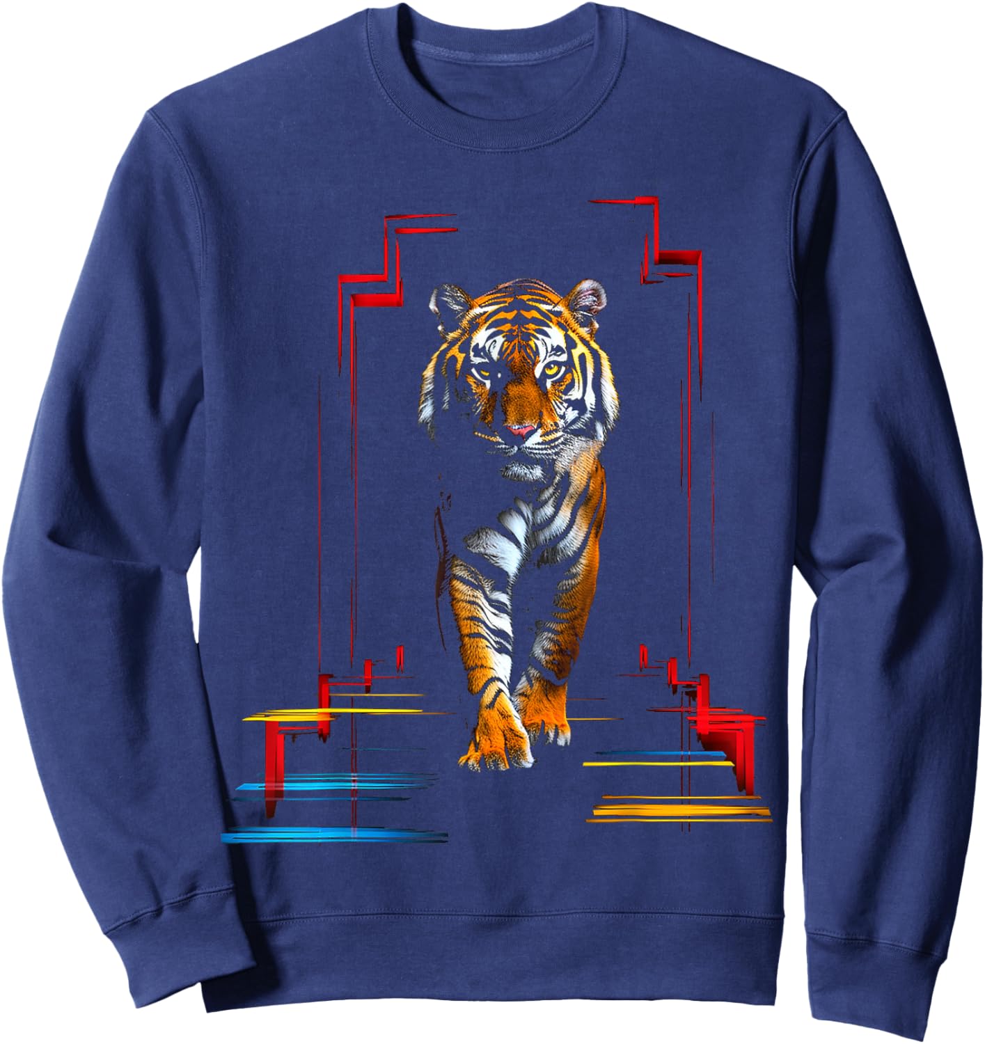 Tiger Polygon Colorful Animal Art Abstract Graphic Tiger Sweatshirt - Sweatshirt | Navy