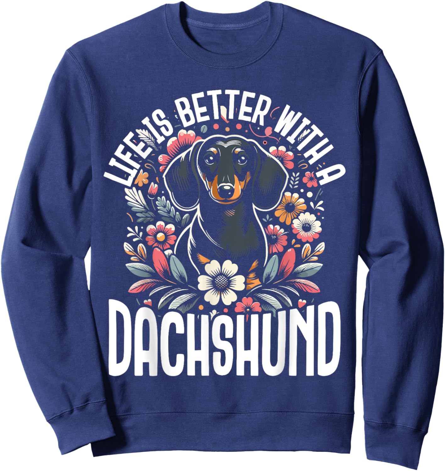 Dachshund Adorable Wiener Dog Sausage Paw Print Men Women Sweatshirt - Sweatshirt | Navy