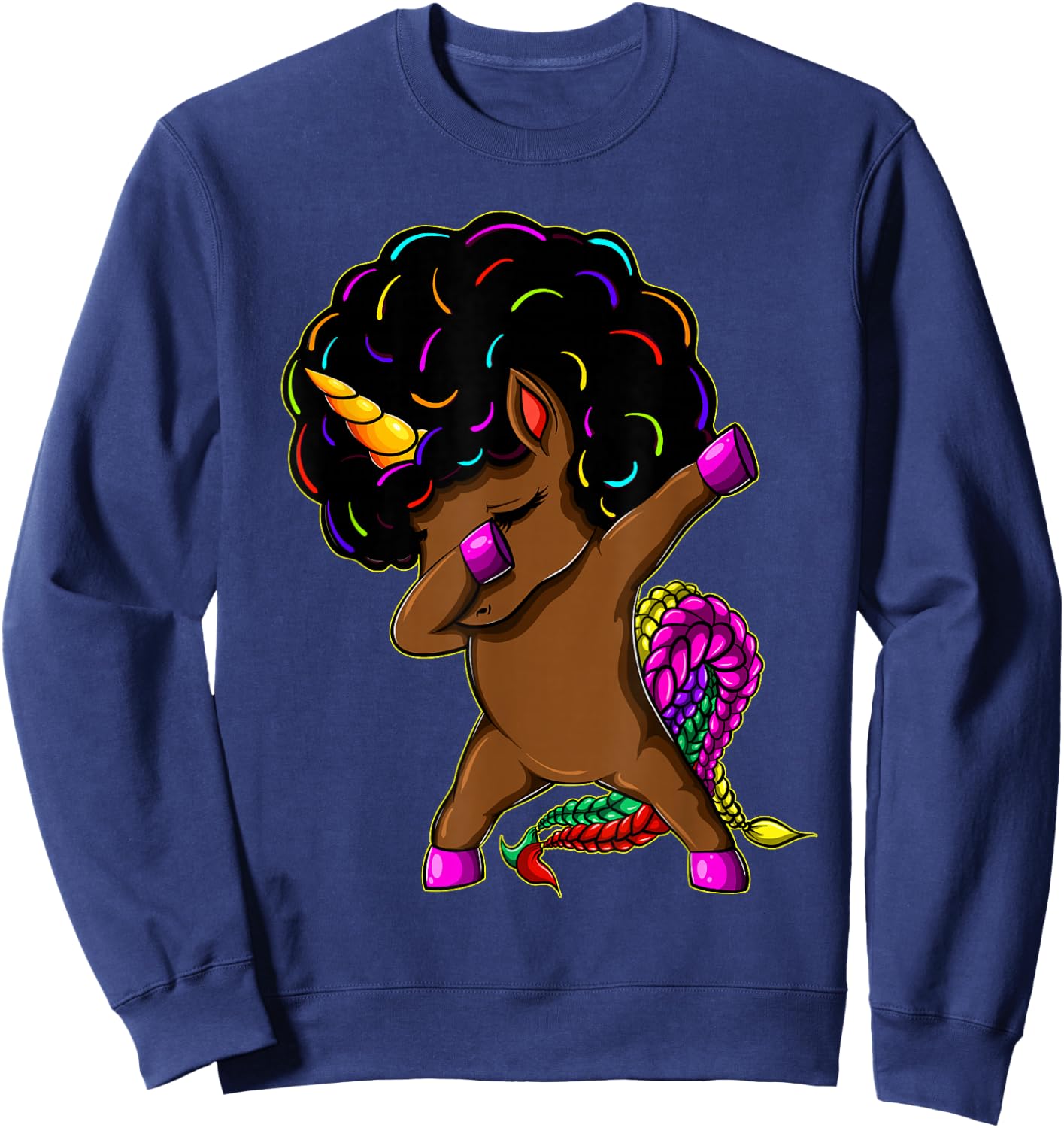 Dabbing Unicorn Afro Natural Hair Black Girl Unicorn Sweatshirt - Sweatshirt | Navy