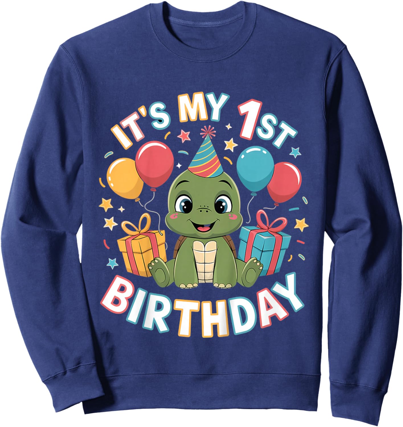 Kids 1st Birthday Turtle Party Design Sweatshirt - Sweatshirt | Navy