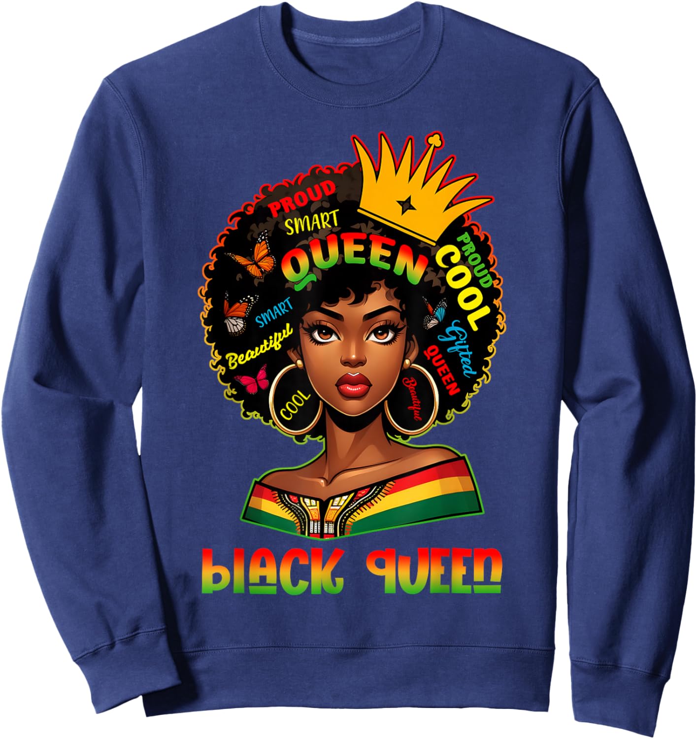 I Am Black History Month Women Girls Afro Black Queen Sweatshirt - Sweatshirt | Navy
