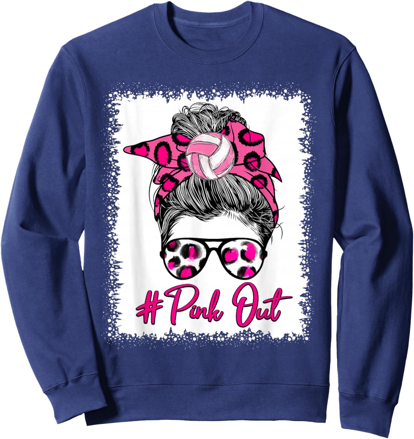 Pink Out Messy Bun Volleyball Breast Cancer Sport Lovers Sweatshirt - Sweatshirt | Navy