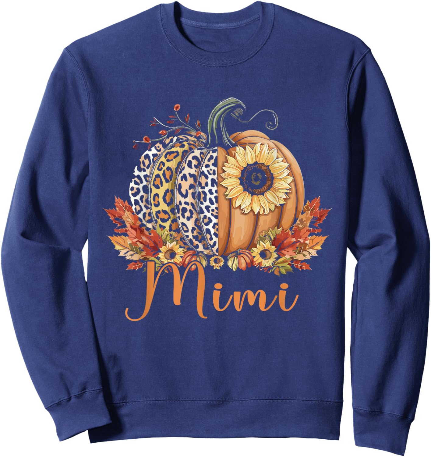 Thanksgiving Leopard Pumpkin and Sunflower Mimi Sweatshirt - Sweatshirt | Navy