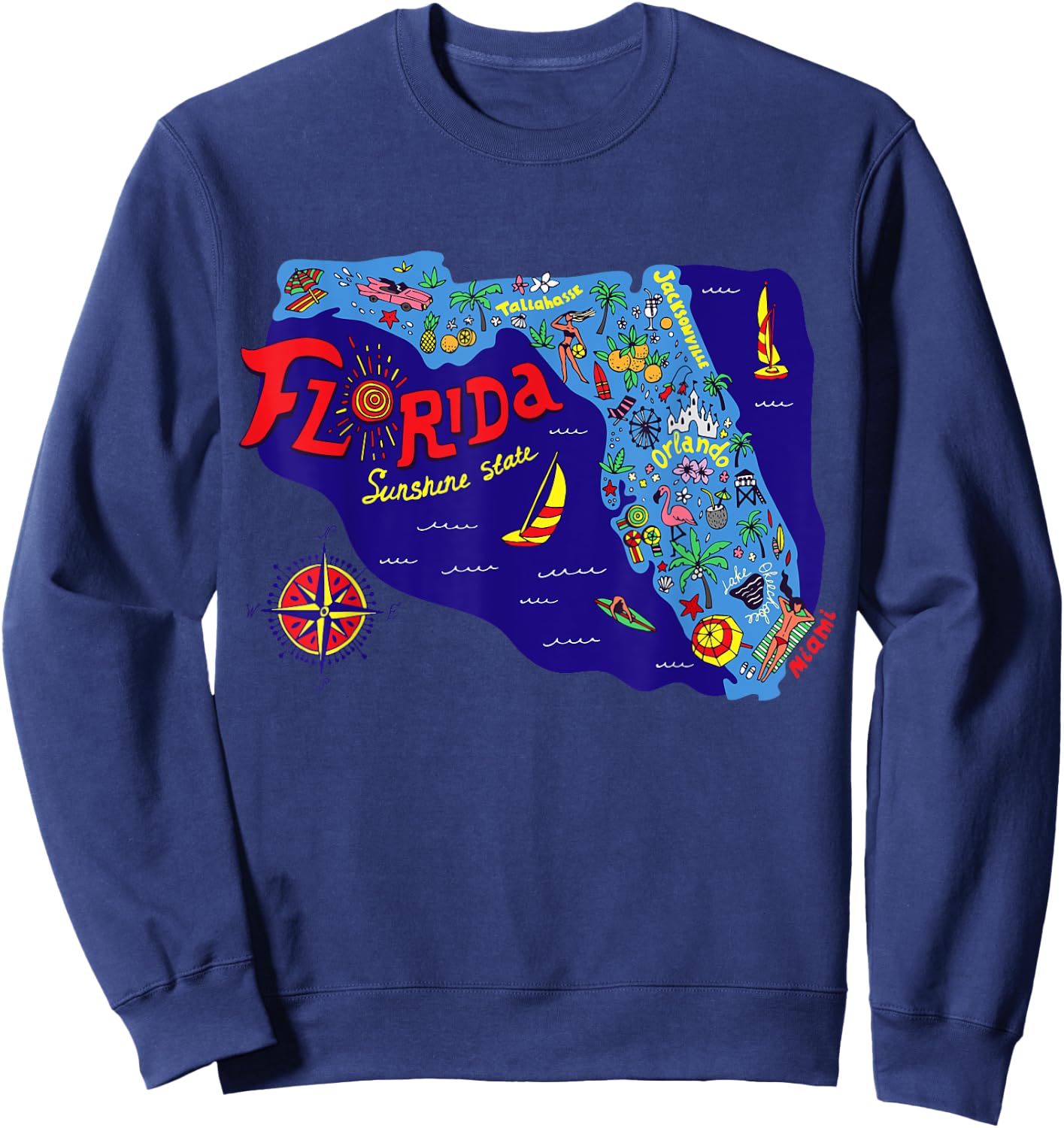 I Love Florida T Shirt, Cute Colorful Florida Graphic Map Sweatshirt - Sweatshirt | Navy