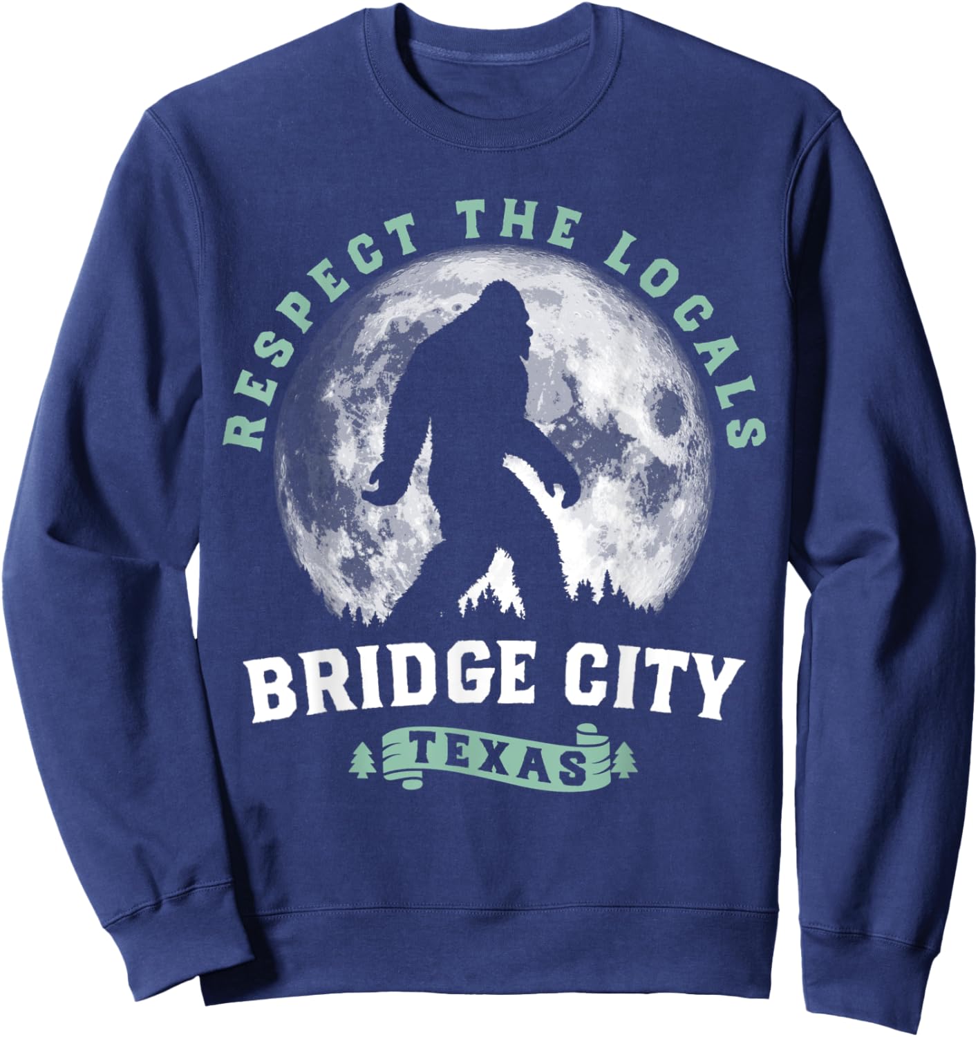 Bridge City Texas Bigfoot Night Walk Retro Moon Sweatshirt - Sweatshirt | Navy