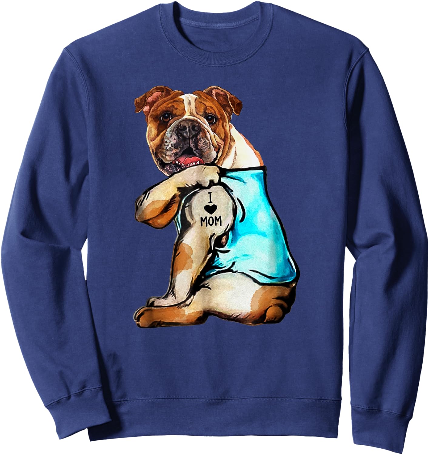 English Bulldog - I Love Mom Tattoo Mother's day gift Women Kids Sweatshirt - Sweatshirt | Navy