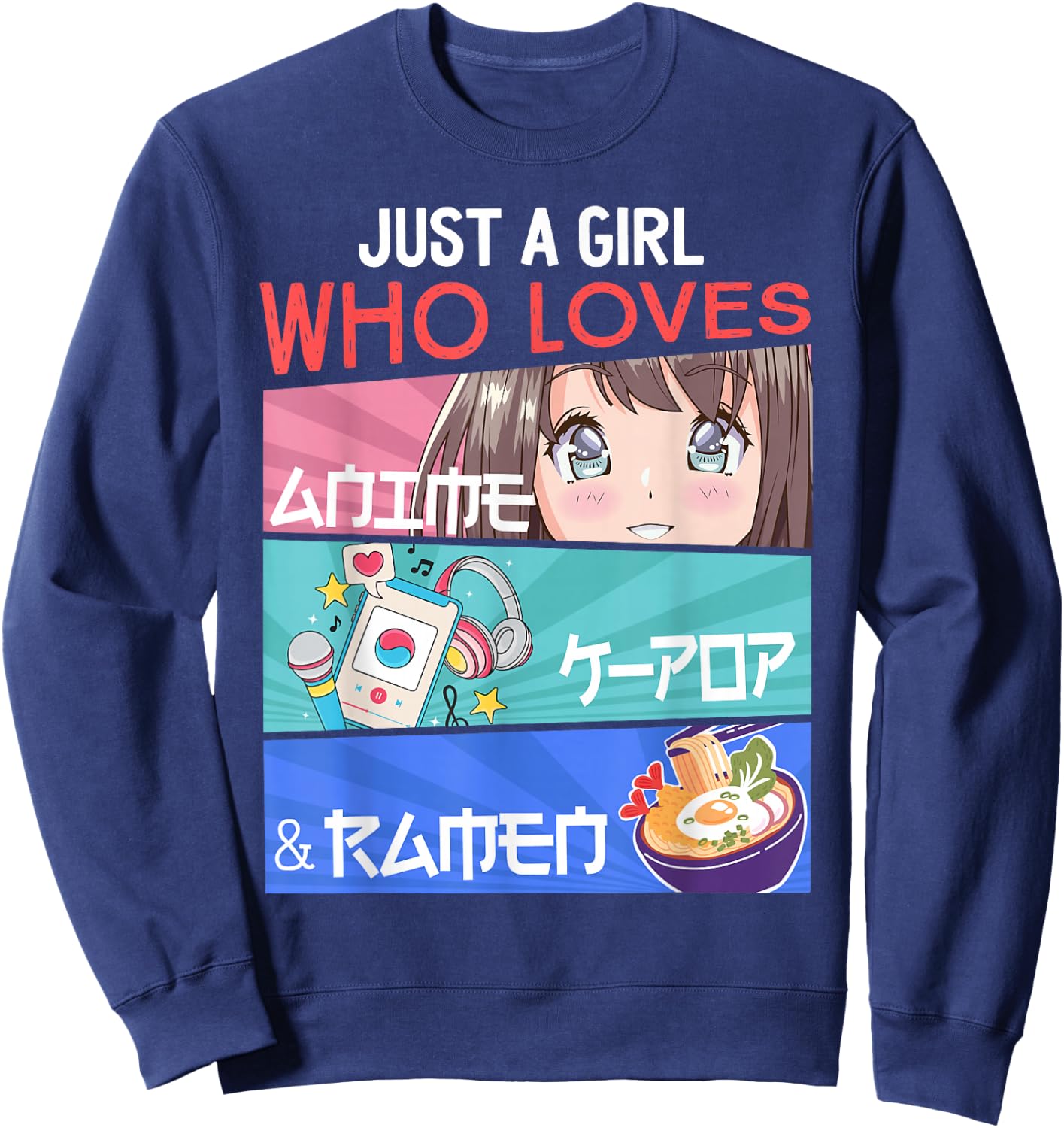 Just A Girl Who Loves Anime K-Pop Ramen KPop Lover Kawaii Sweatshirt - Sweatshirt | Navy