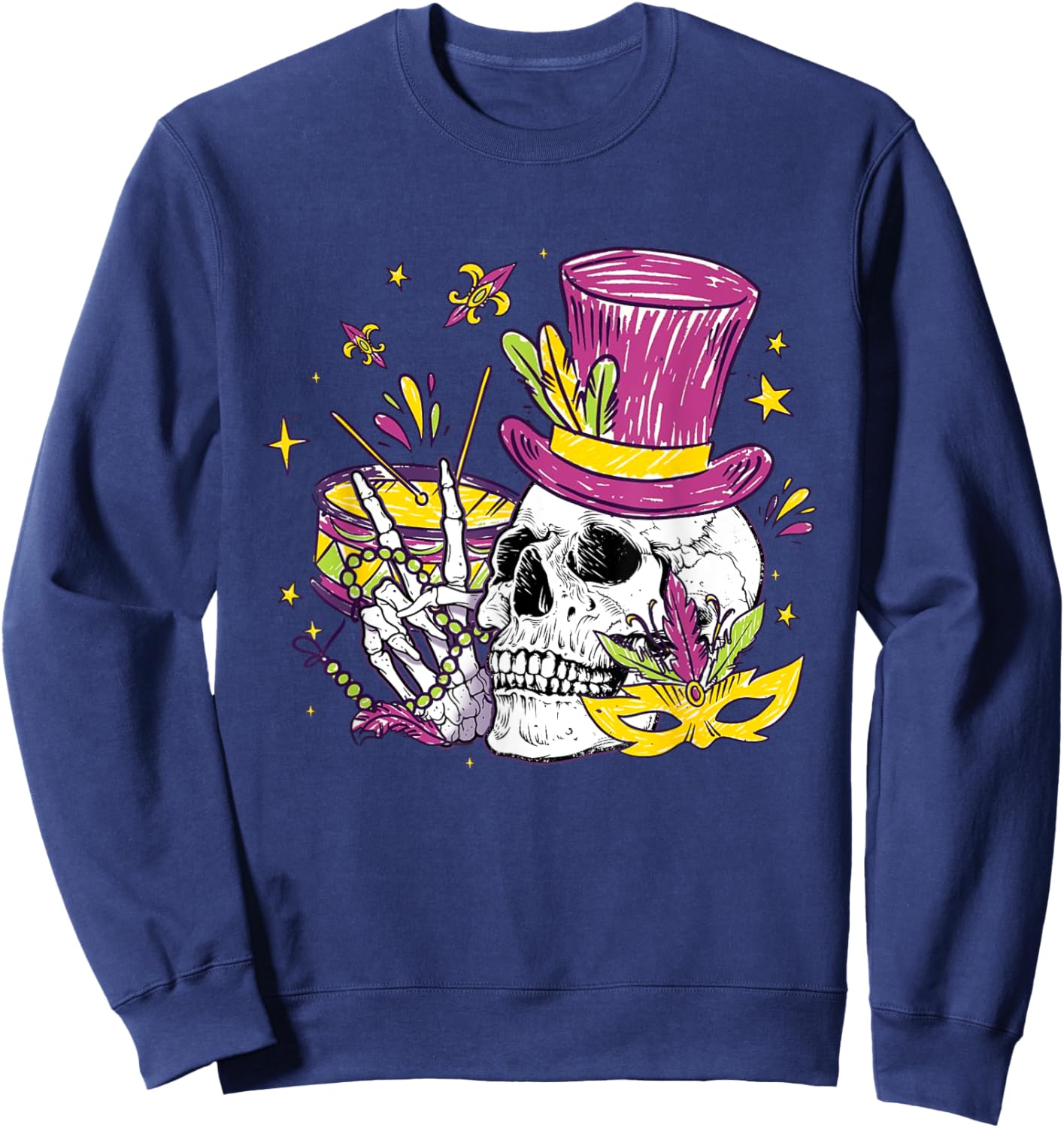 Funny Sugar Skull Mardi Gras Party Apparel Men Women Kids Sweatshirt - Sweatshirt | Navy