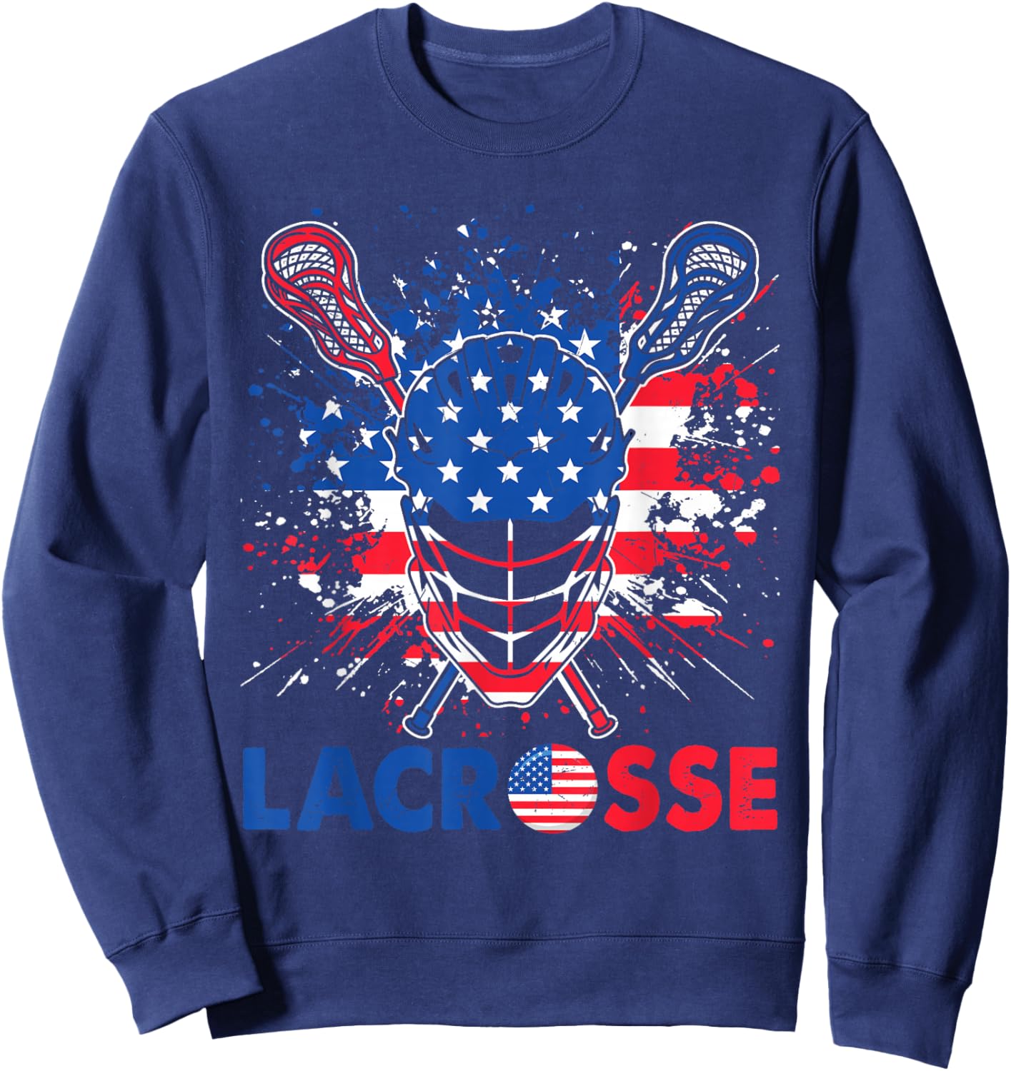 Lacrosse USA Flag Lax Helmet Sticks 4th Of July Sweatshirt - Sweatshirt | Navy