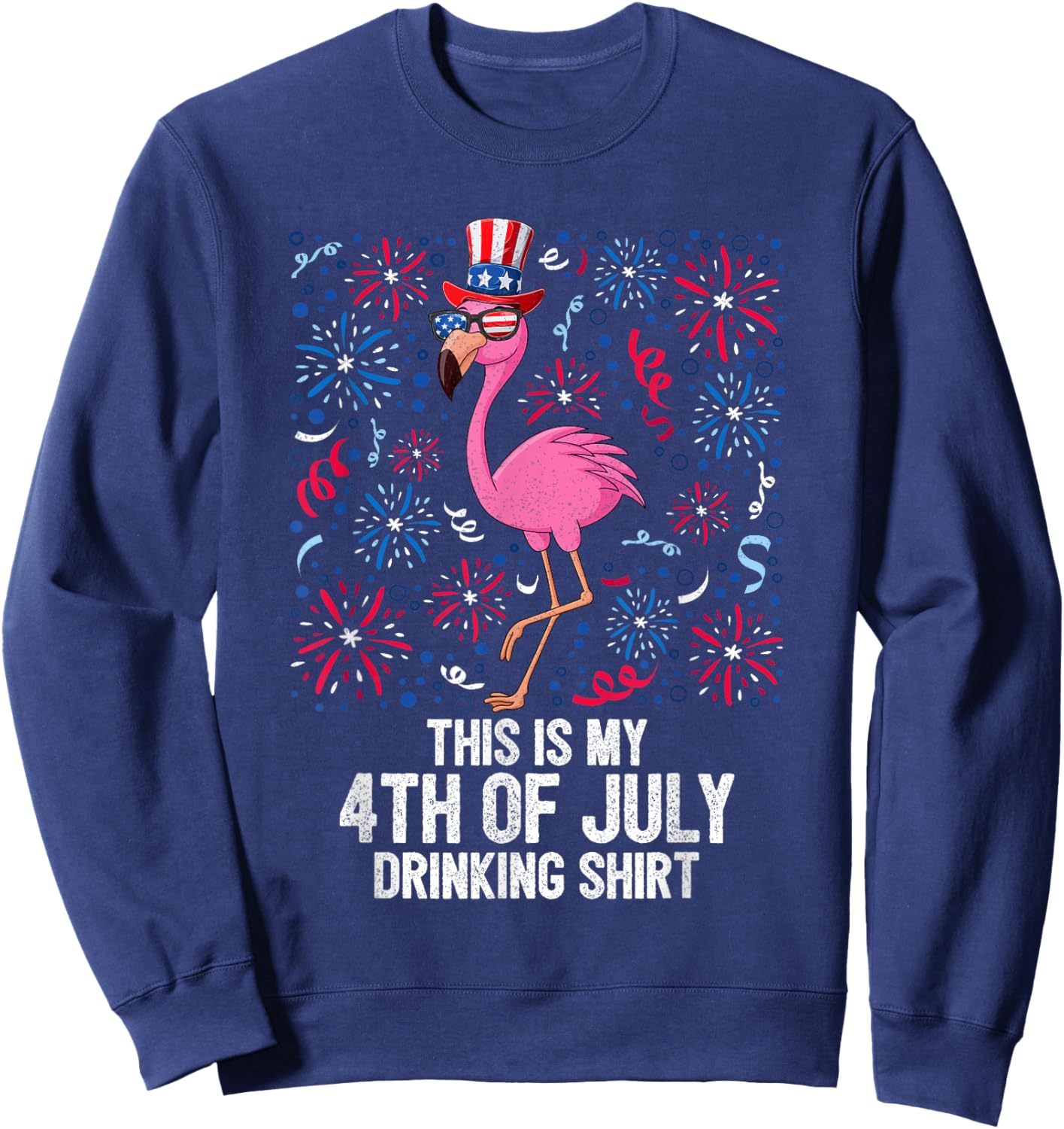 This Is My 4th Of July Drinking Shirt Flamingo American Flag Sweatshirt - Sweatshirt | Navy