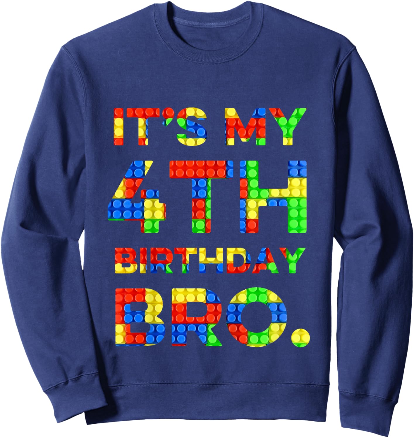 Kids Cute 4th Birthday Shirt 4 Years Old Block Building Boys Sweatshirt - Sweatshirt | Navy
