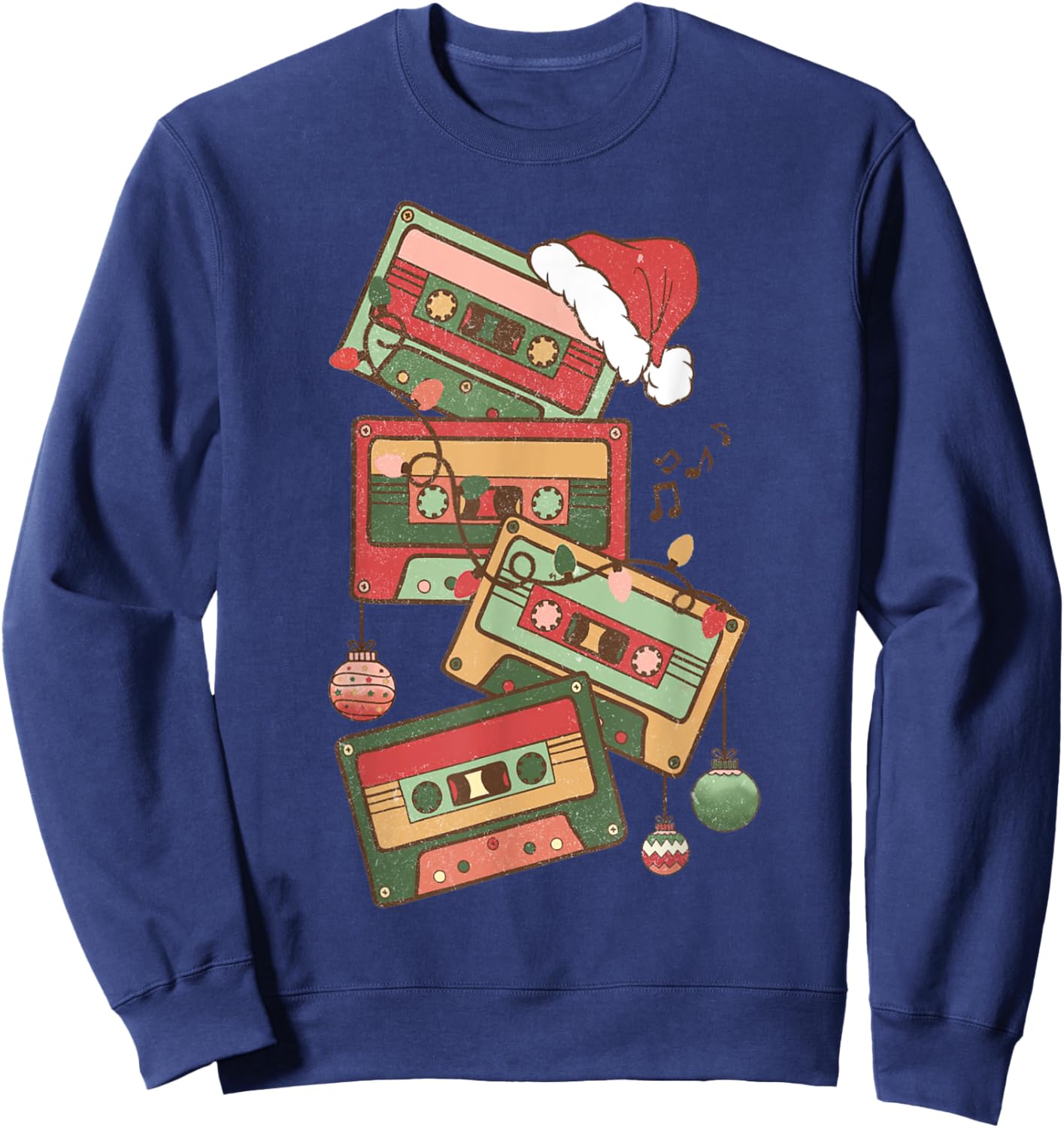 80 Christmas Cassette Tape Pencil 1980 Retro Throwback Music Sweatshirt - Sweatshirt | Navy