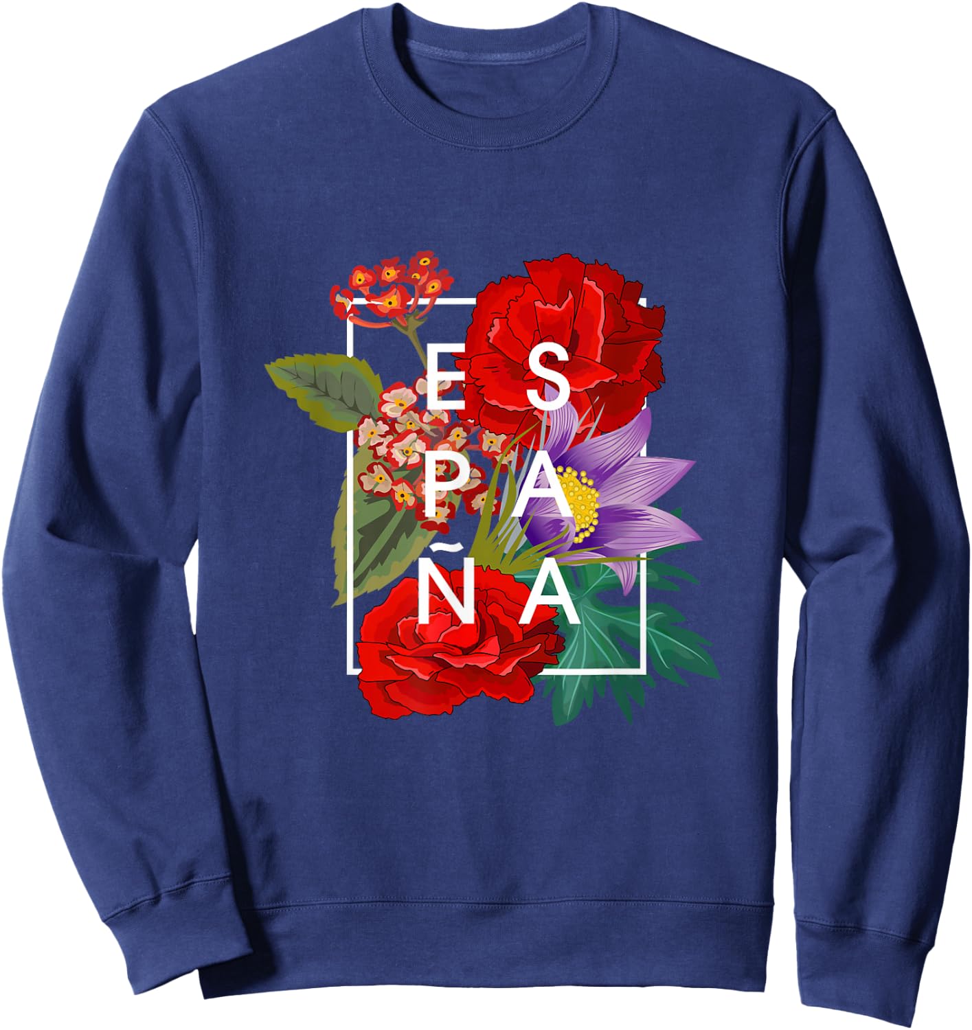 Flowers of España - Spain Word Art - Spanish Pride Sweatshirt - Sweatshirt | Navy