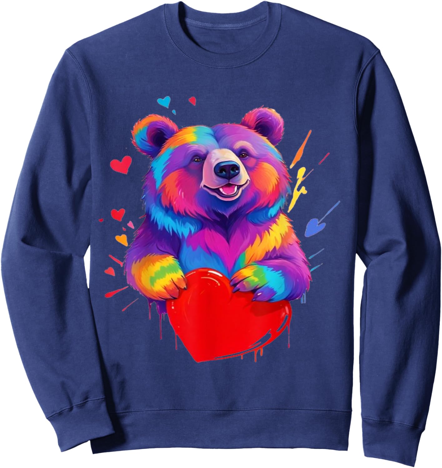 Bear Shirt - Colorful Grizzly Bear Heart Graphic Sweatshirt - Sweatshirt | Navy