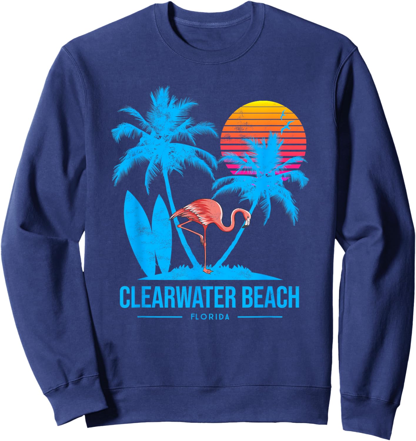 Clearwater beach. Flamingo and palm trees tropical sunset Sweatshirt - Sweatshirt | Navy
