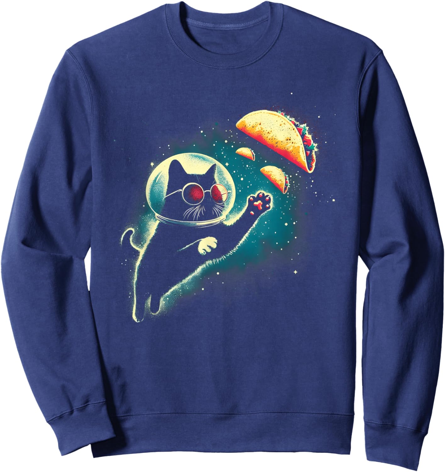 Cat In Space Grabs Tacos - Funny Kitten Space Taco Lover Sweatshirt - Sweatshirt | Navy