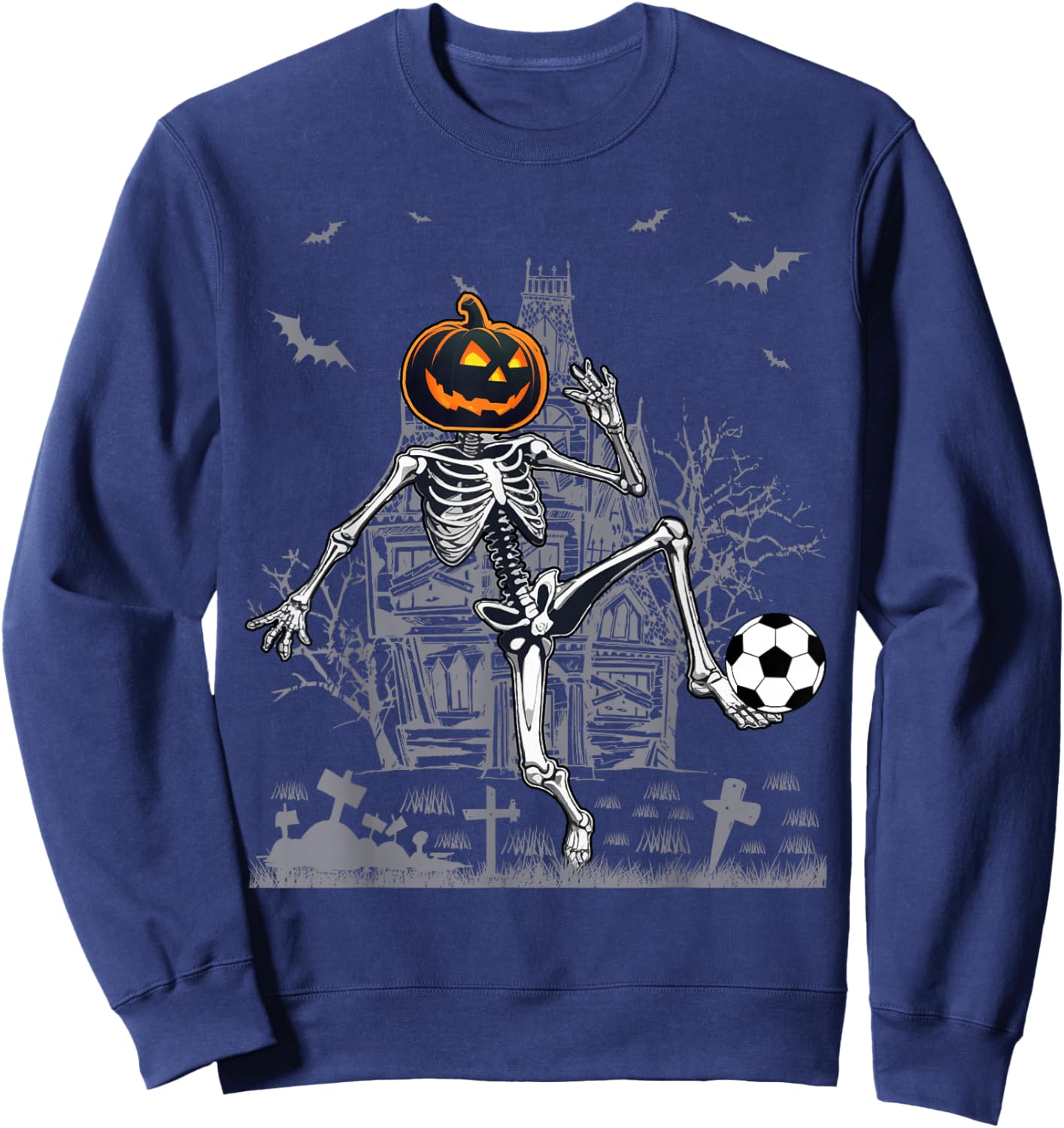 Soccer Skeleton Halloween Men Boys Soccer Halloween Sweatshirt - Sweatshirt | Navy