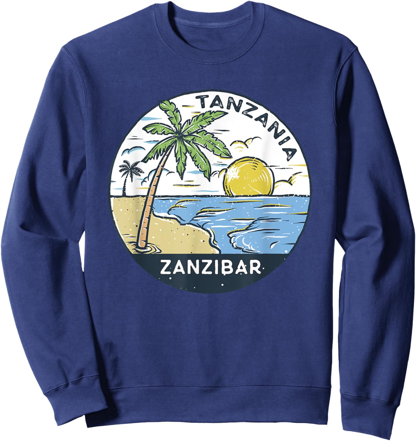 Zanzibar Tanzania Illustrated Ocean Beach Vintage Women Kids Sweatshirt - Sweatshirt | Navy