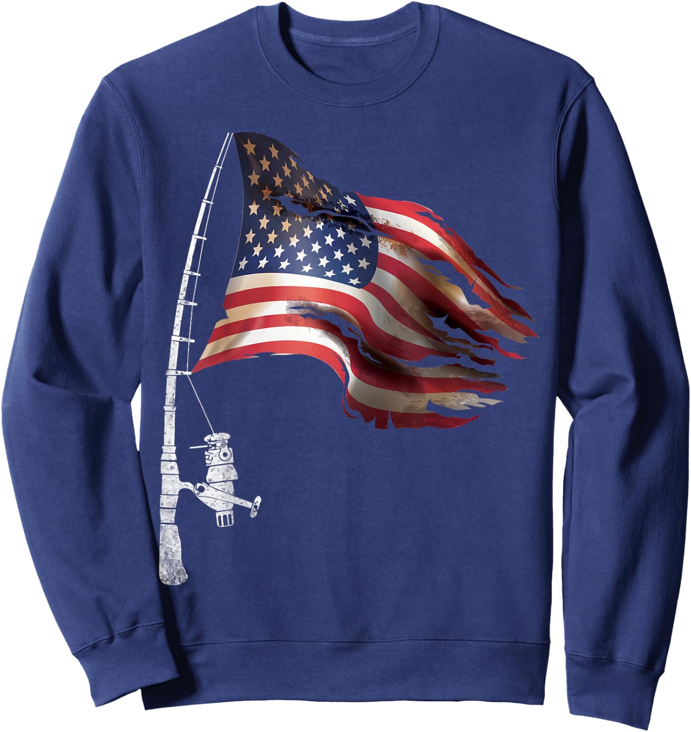 Fishing American Flag Fisherman Patriotic Day 4th of July Sweatshirt - Sweatshirt | Navy