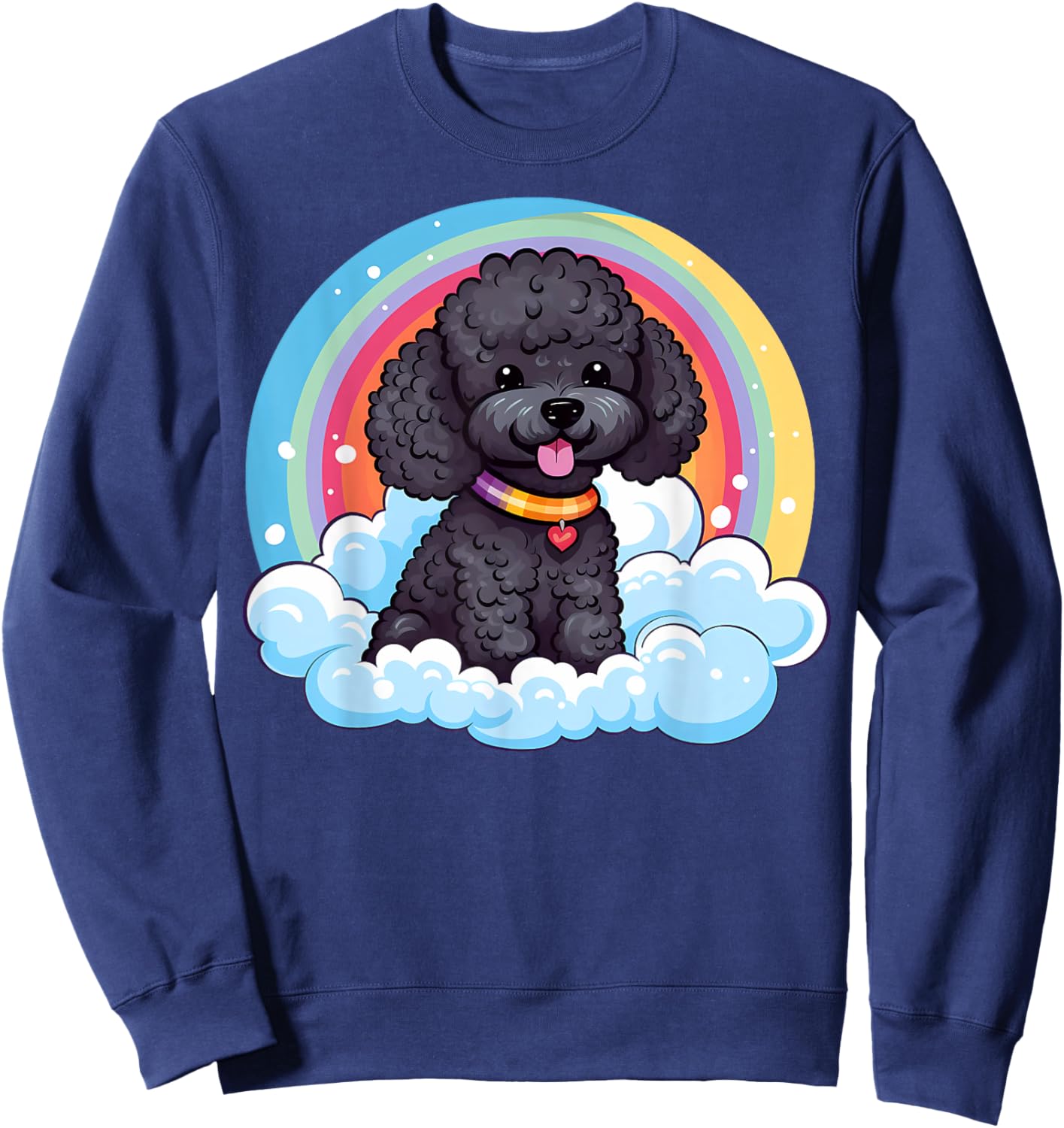 Cute Black Poodle Rainbow Cloud Puppy Dog Kawaii Animals Women Kids Sweatshirt - Sweatshirt | Navy