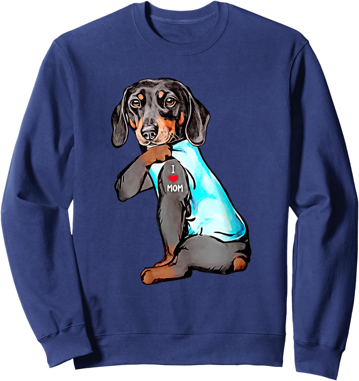 Funny Dachshund Dog Tattoo I Love Mom Dogmom Gift Sweatshirt - Sweatshirt | Navy