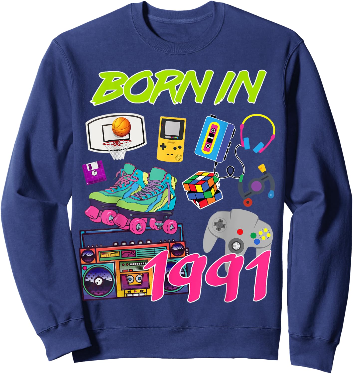Retro Born In 1991 29th Birthday Sweatshirt - Sweatshirt | Navy