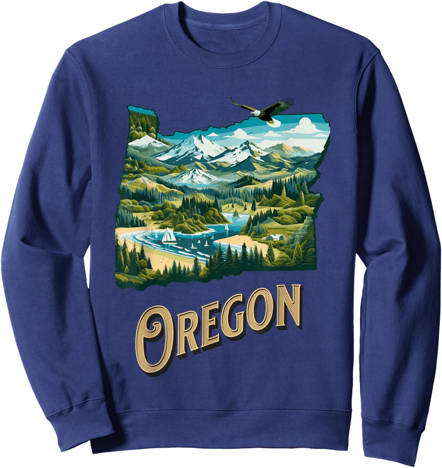 Oregon State PNW Nature Mt Hood Columbia River Eagle Forest Sweatshirt - Sweatshirt | Navy
