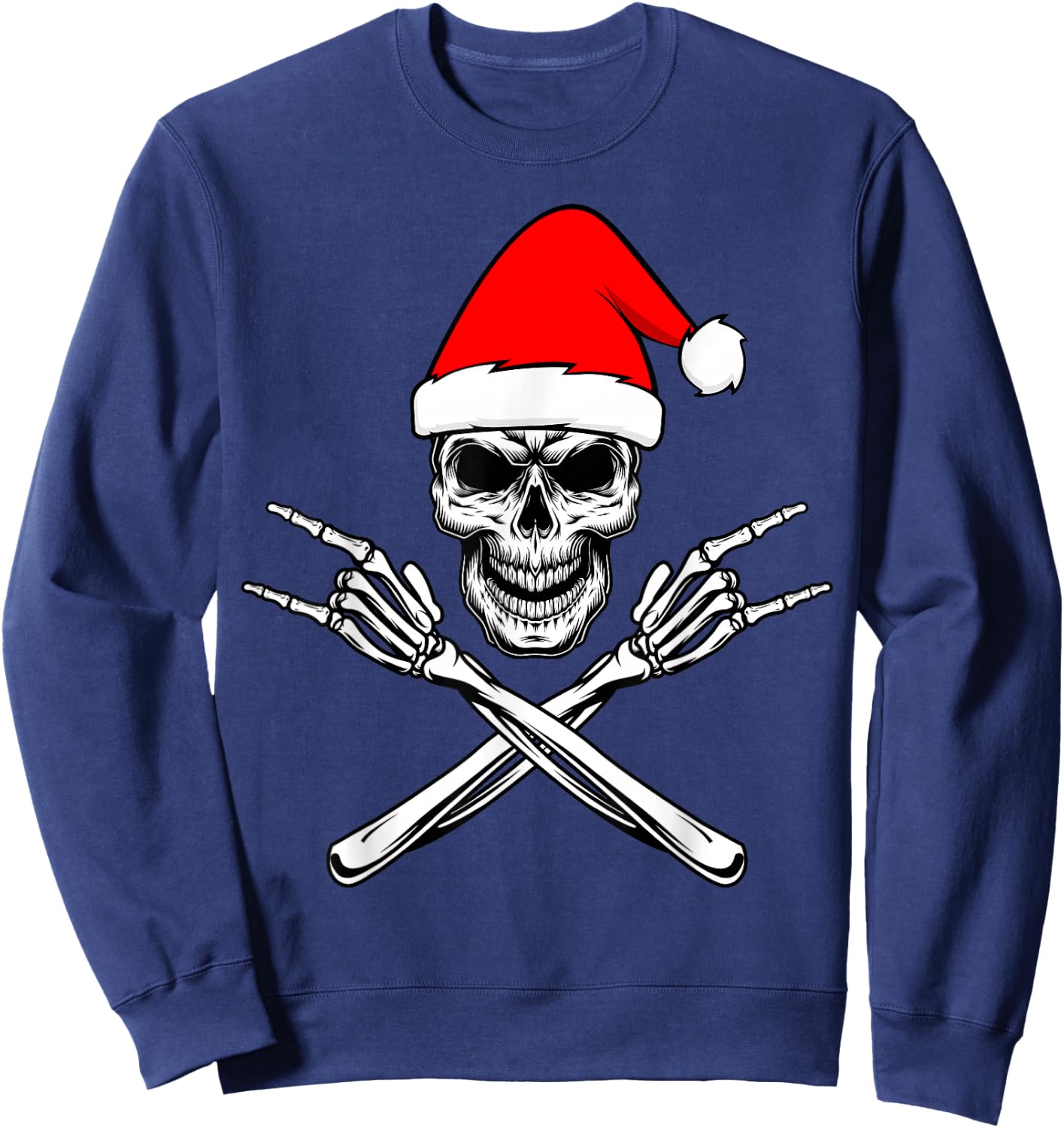 Christmas Crazy Rock and Roll Skeleton Skull Retro Funny Sweatshirt - Sweatshirt | Navy