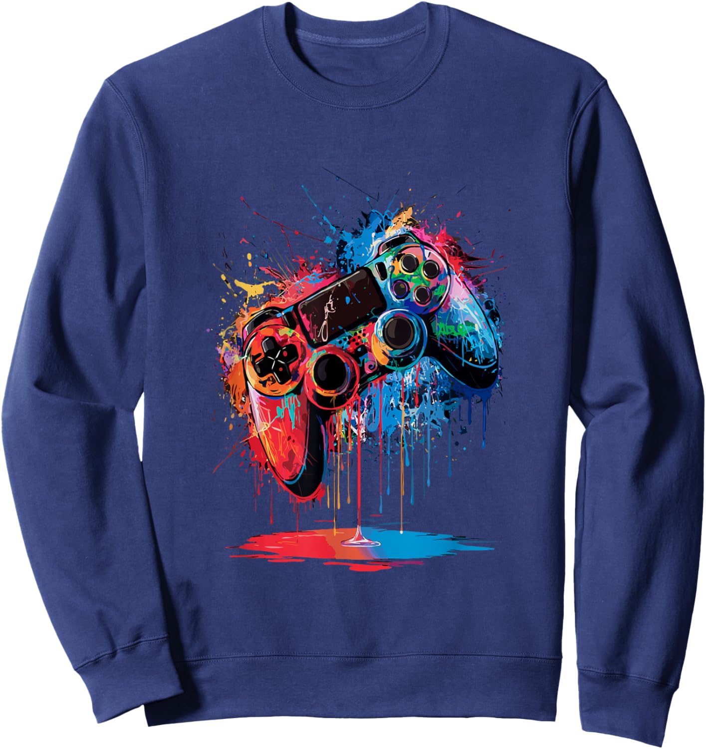 Gamer Video Game Control Pad Paint Dripping Gaming Sweatshirt - Sweatshirt | Navy