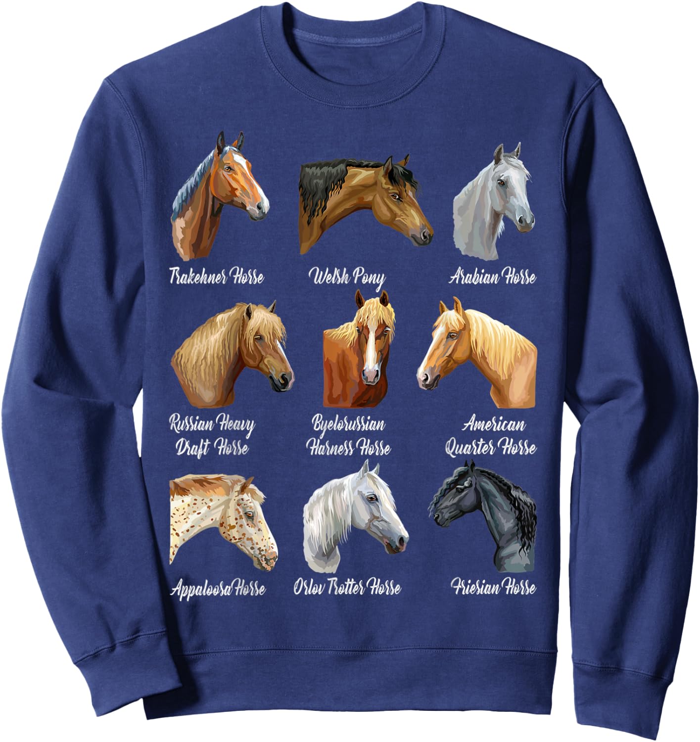 Funny Horse Lover Breeds Equestrian Horseback Riding Sweatshirt - Sweatshirt | Navy