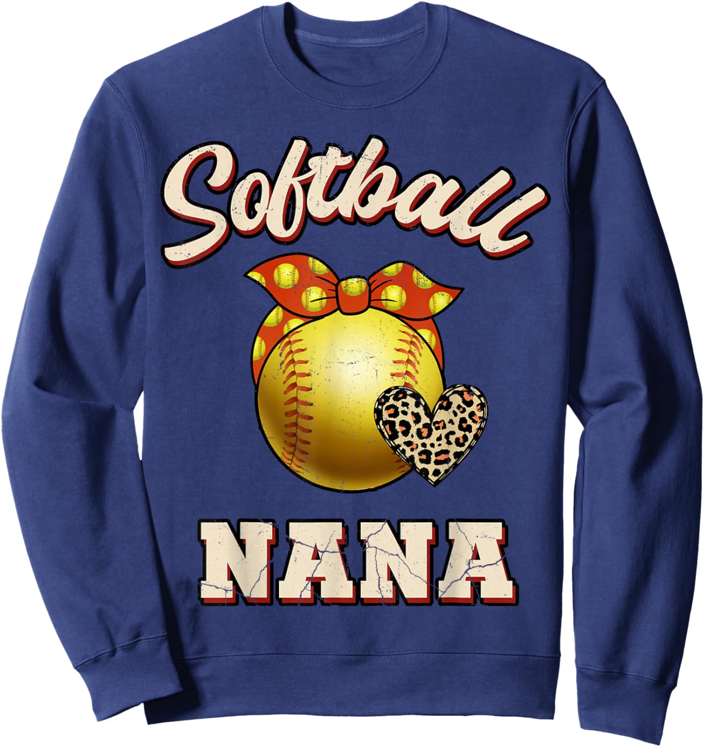 Softball Nana Leopard Heart Fans Mother's Day Gift Sweatshirt - Sweatshirt | Navy