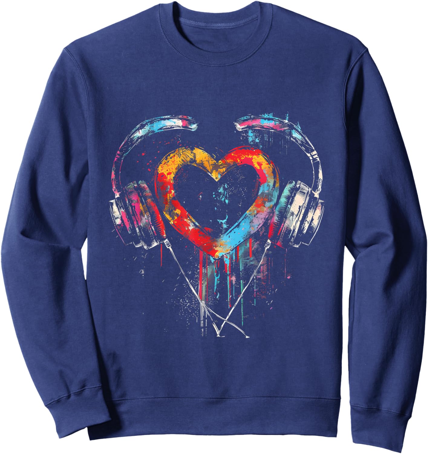 Headphones Music DJ Artwork Heart Music Lover Techno EDM Sweatshirt - Sweatshirt | Navy