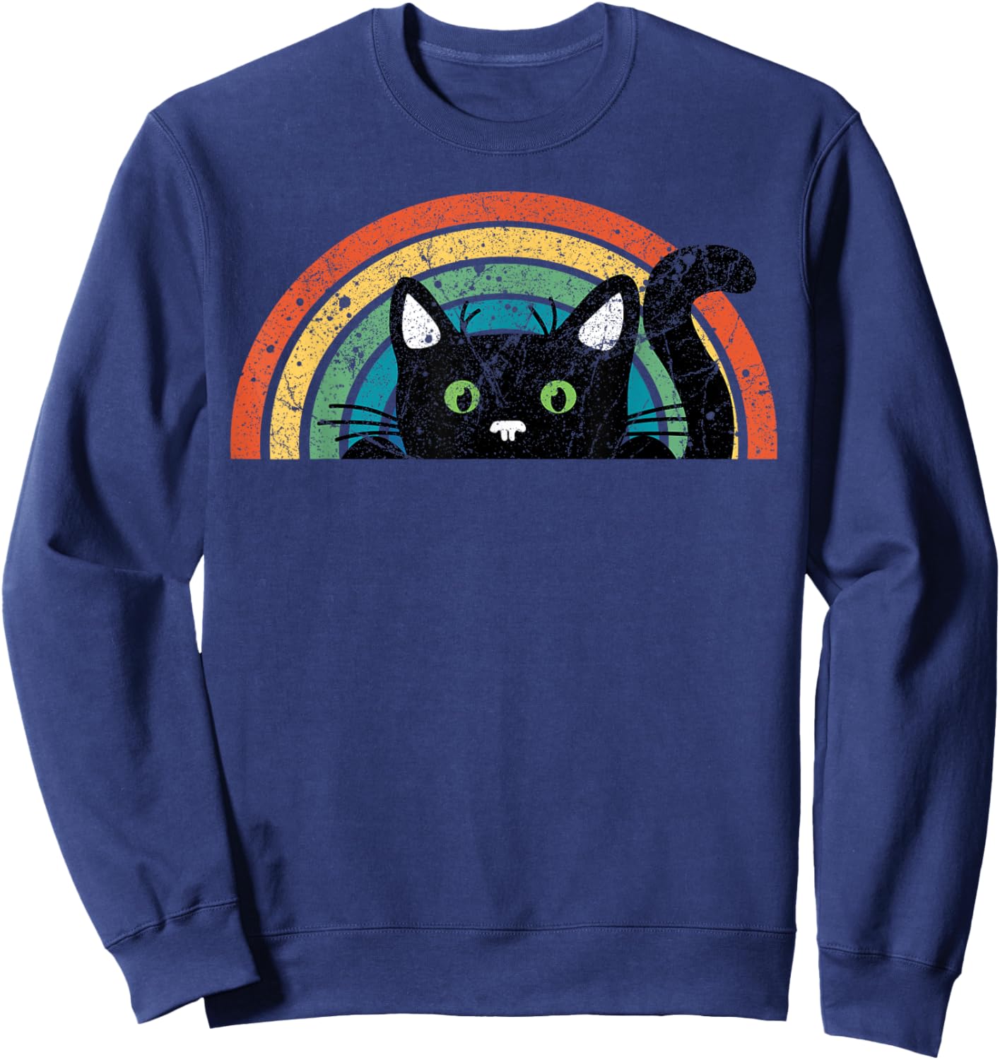 Vintage Black Cat Retro For Cat Lover, Cat Mom, Cat Dad Sweatshirt - Sweatshirt | Navy