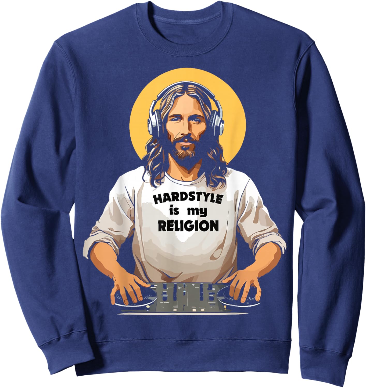 Techno Merch HARDSTYLE IS MY RELIGION Jesus Hardstyle Sweatshirt - Sweatshirt | Navy