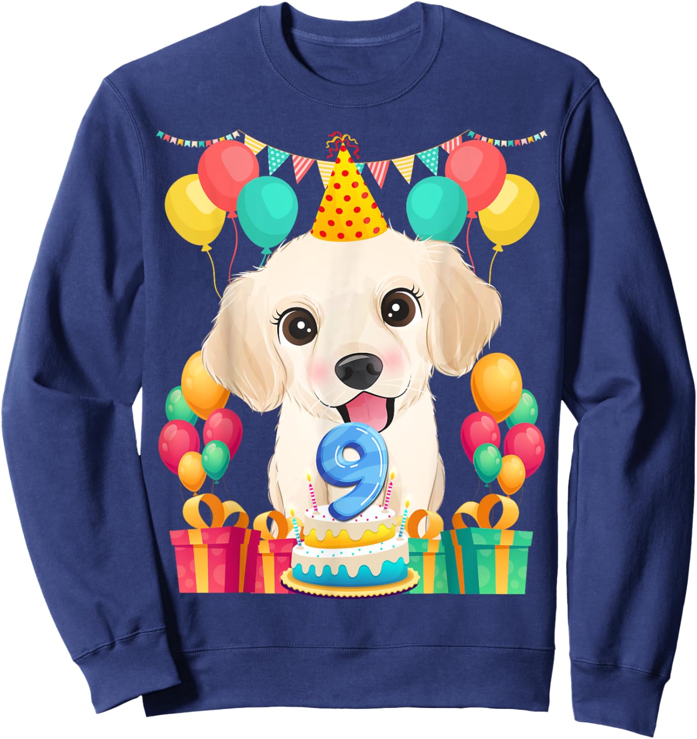 Golden Retriever 9th Birthday 9 Year Old Cute Dog Lover Gift Sweatshirt - Sweatshirt | Navy