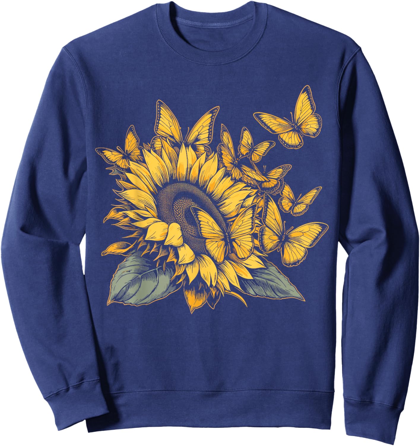 Cute Yellow Butterfly Sunflower Monarch Butterfly Nature Sweatshirt - Sweatshirt | Navy
