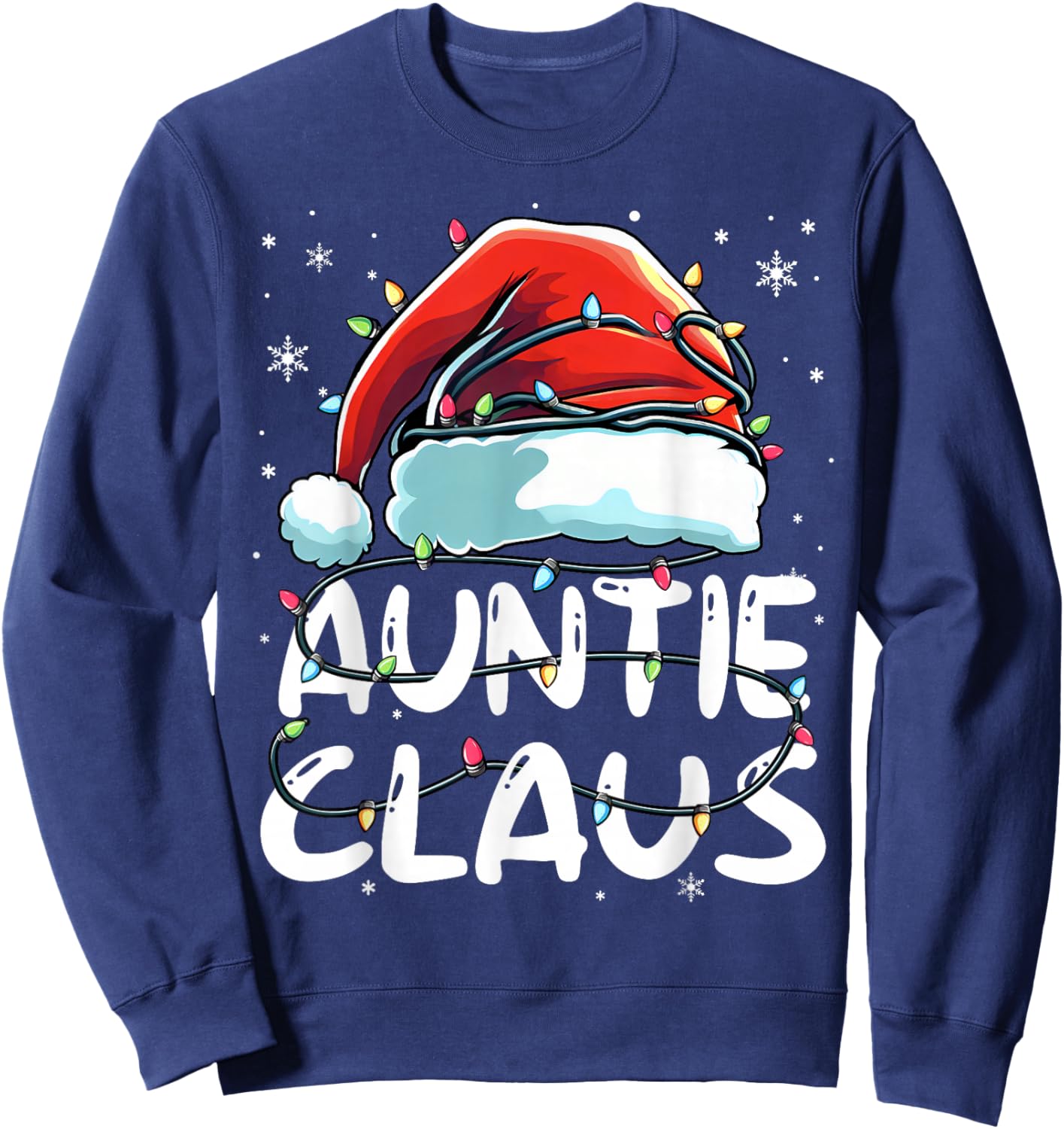 Auntie Claus Christmas Lights Matching Family Xmas Pajama Sweatshirt - Sweatshirt | Navy