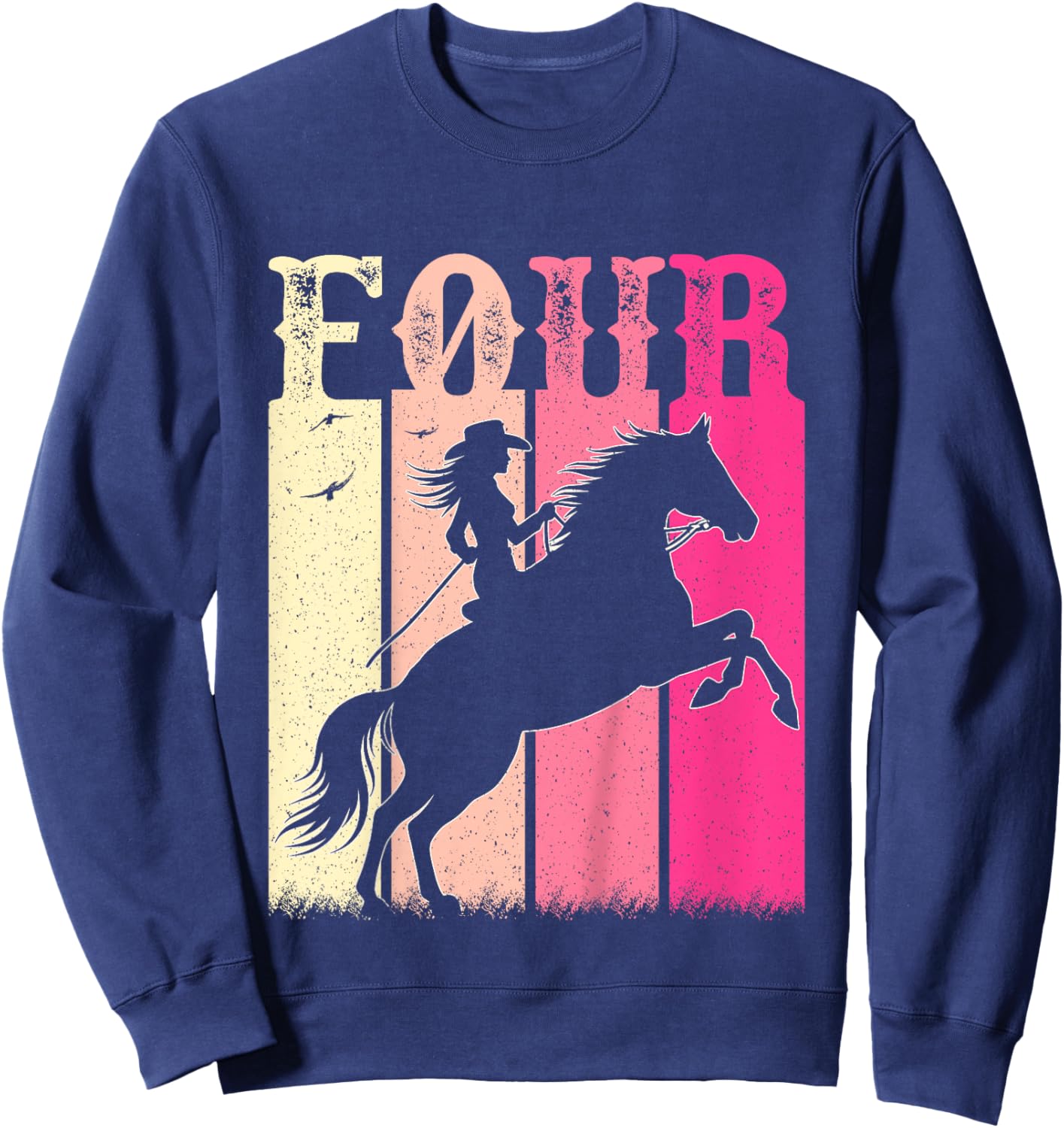 4th Birthday Cowgirl Girls 4 Year Old Rodeo Horse Vintage Sweatshirt - Sweatshirt | Navy