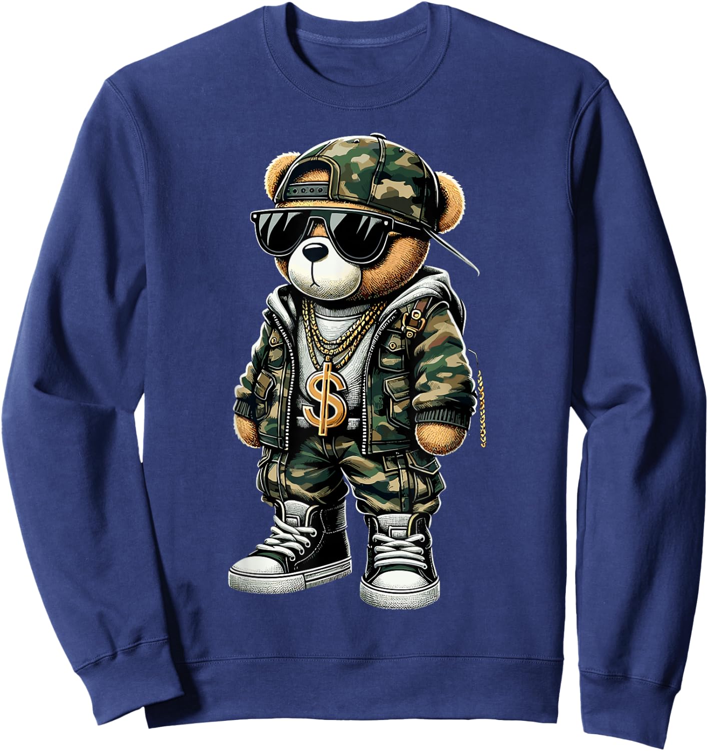 Camo Hip Hop Teddy Bear Camouflage Sweatshirt - Sweatshirt | Navy