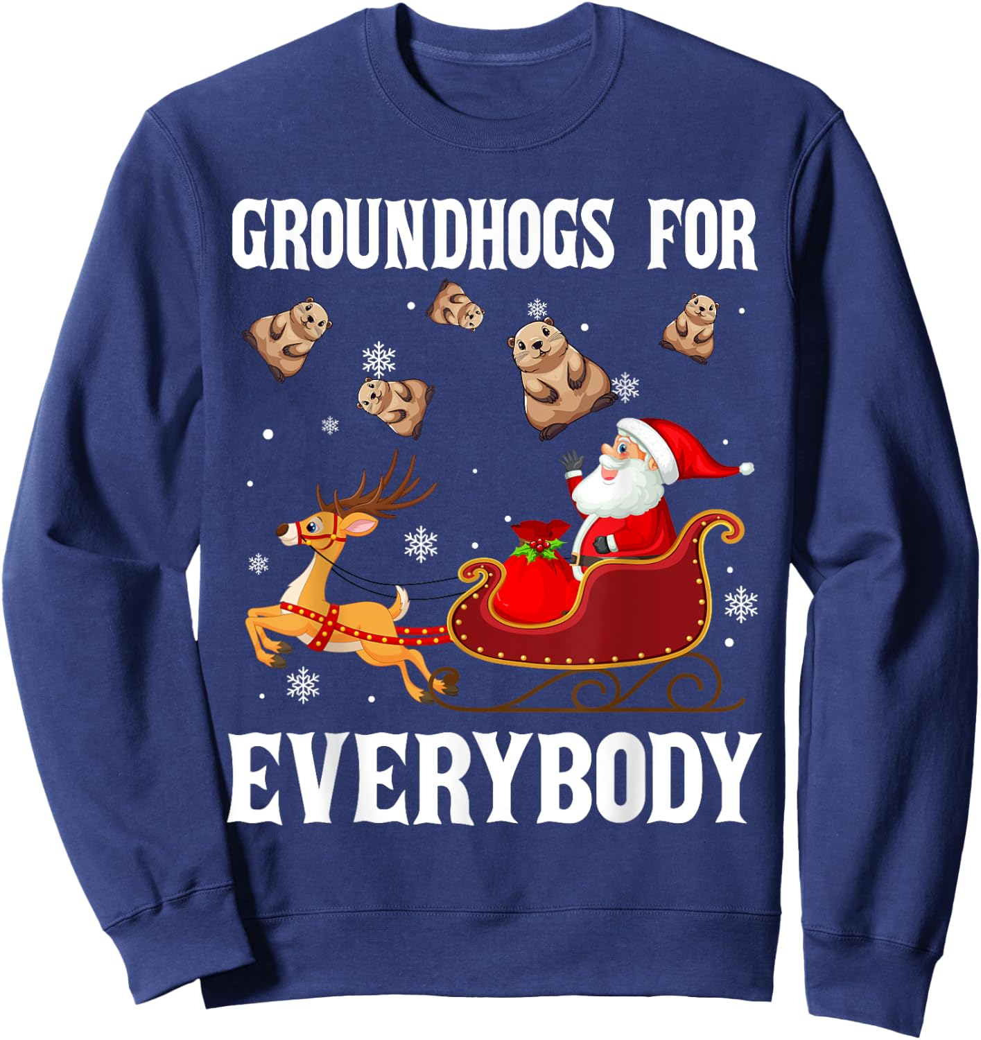 Groundhogs For Everybody Christmas Santa Claus Groundhog Sweatshirt - Sweatshirt | Navy