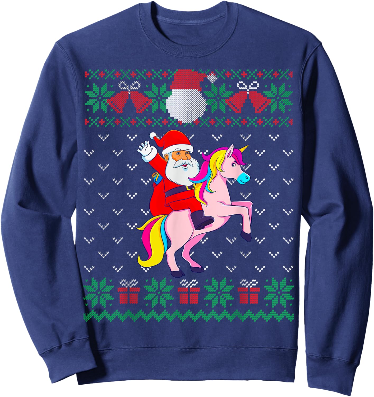 Santa Riding Unicorn, Ugly Christmas Sweater, Women Girls Sweatshirt - Sweatshirt | Navy
