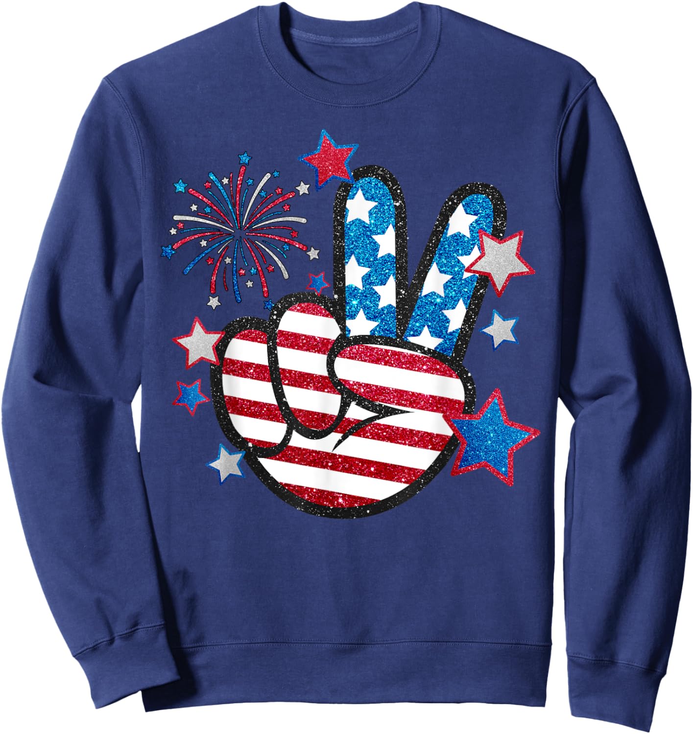 American Flag Peace Sign Hand Fourth of July Men Women Kid Sweatshirt - Sweatshirt | Navy